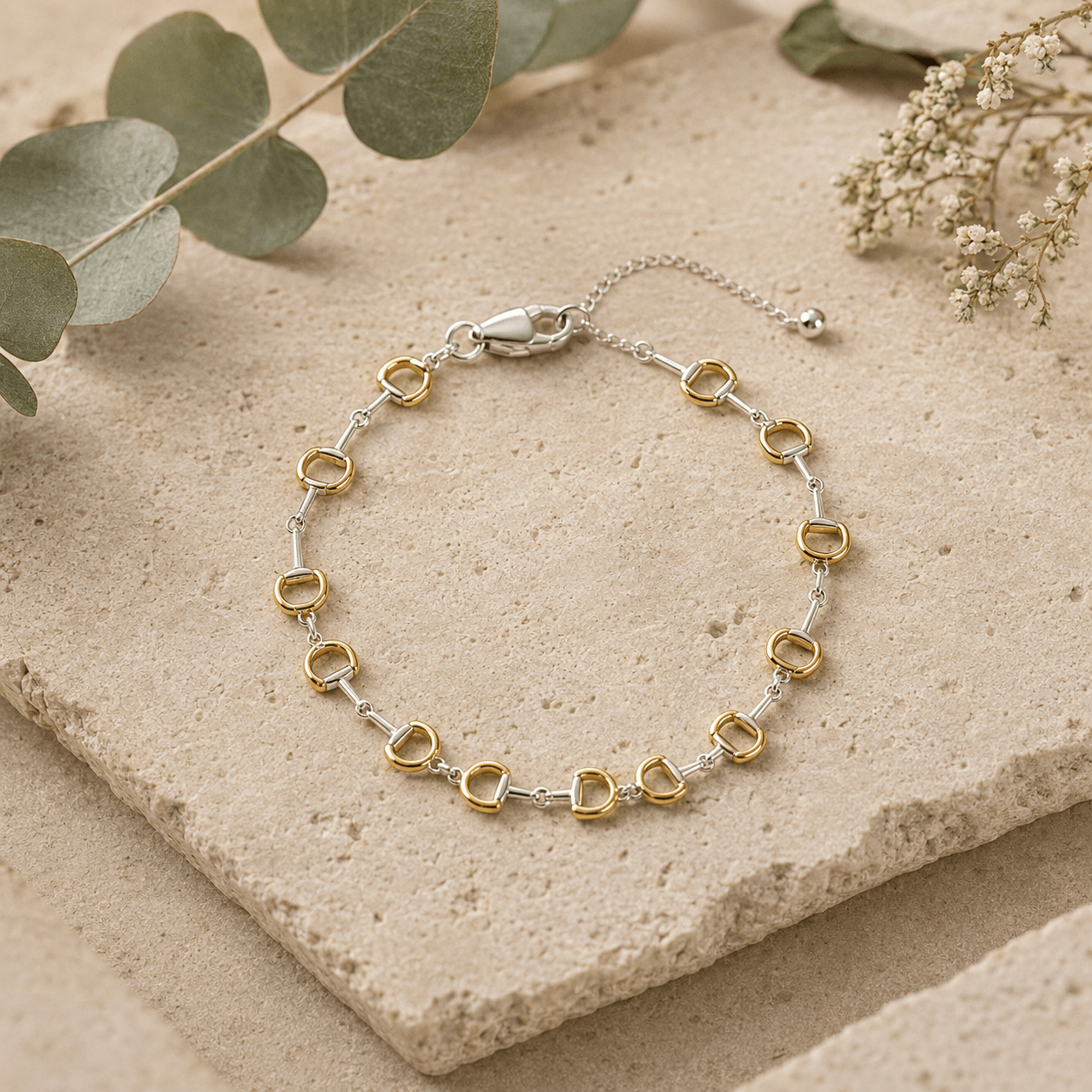 Continuous Sterling Silver & 18ct Gold Snaffle Link Bracelet - Twelve Silver Trees