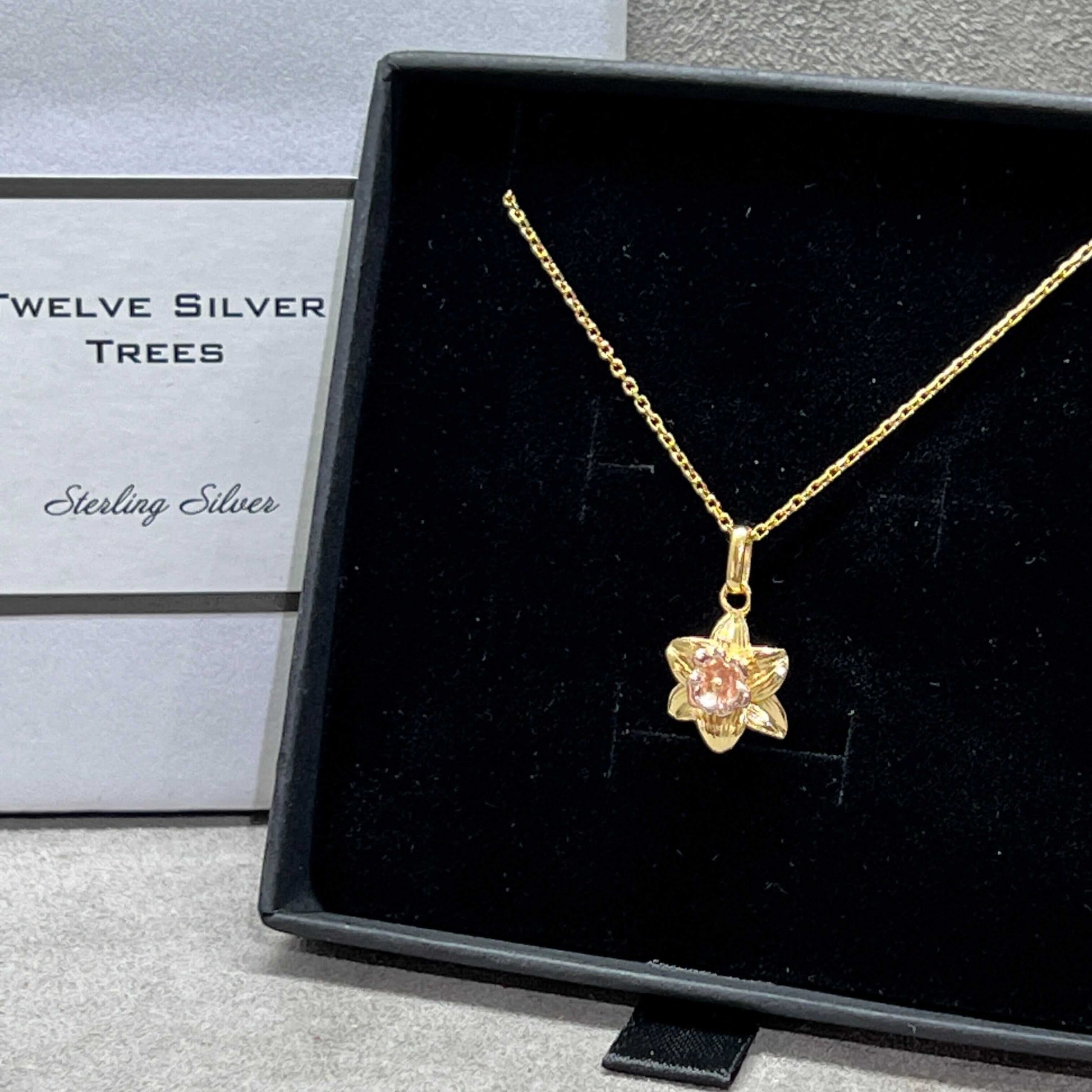 2 Tone Daffodil Charm Pendant In Sterling Silver & 18 Carat Gold - March Birth Flower - Twelve Silver Trees