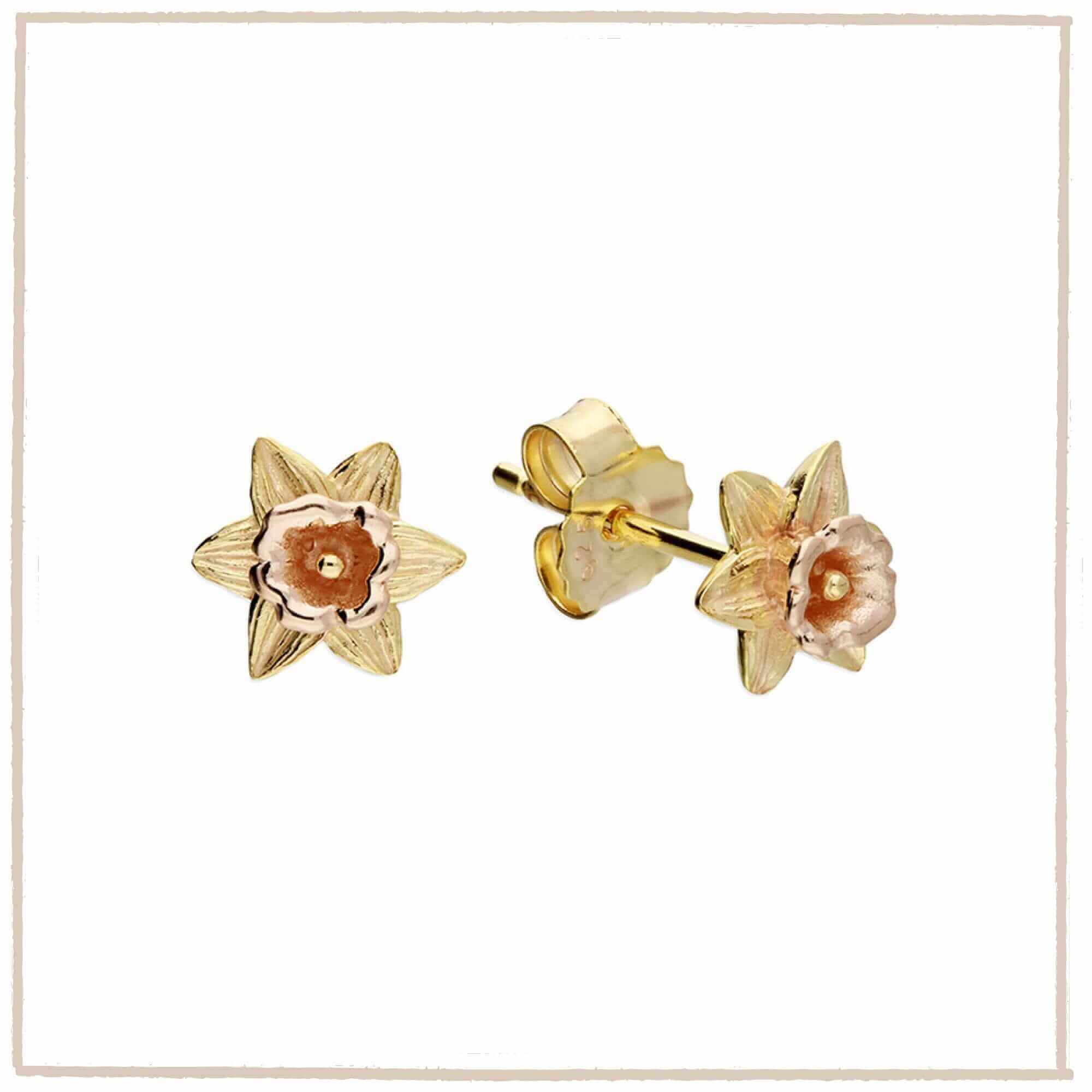 Sterling Silver & gold Daffodil Earrings, March Birth Flower