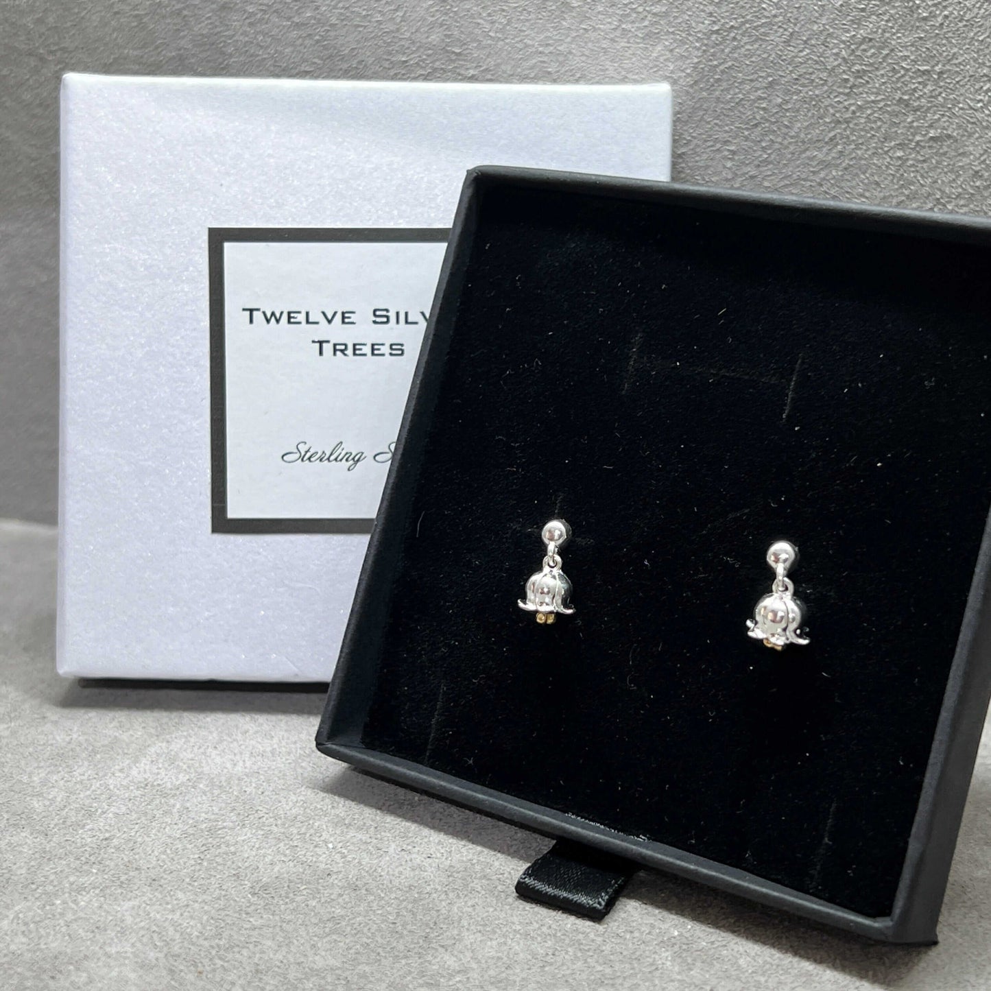 2 Tone Lily Of The Valley Stud Earrings in Sterling Silver & 18 Carat Gold - May Birth Flower - Twelve Silver Trees