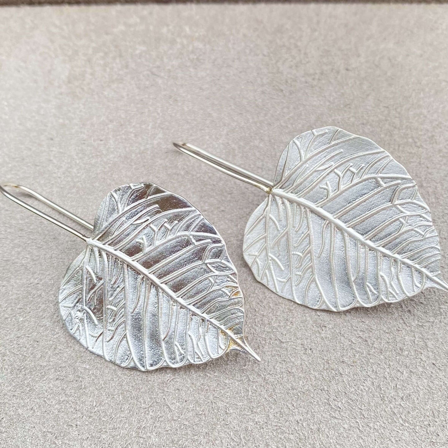 Banyan Tree Large Sterling Silver Leaf Earrings. - Twelve Silver Trees
