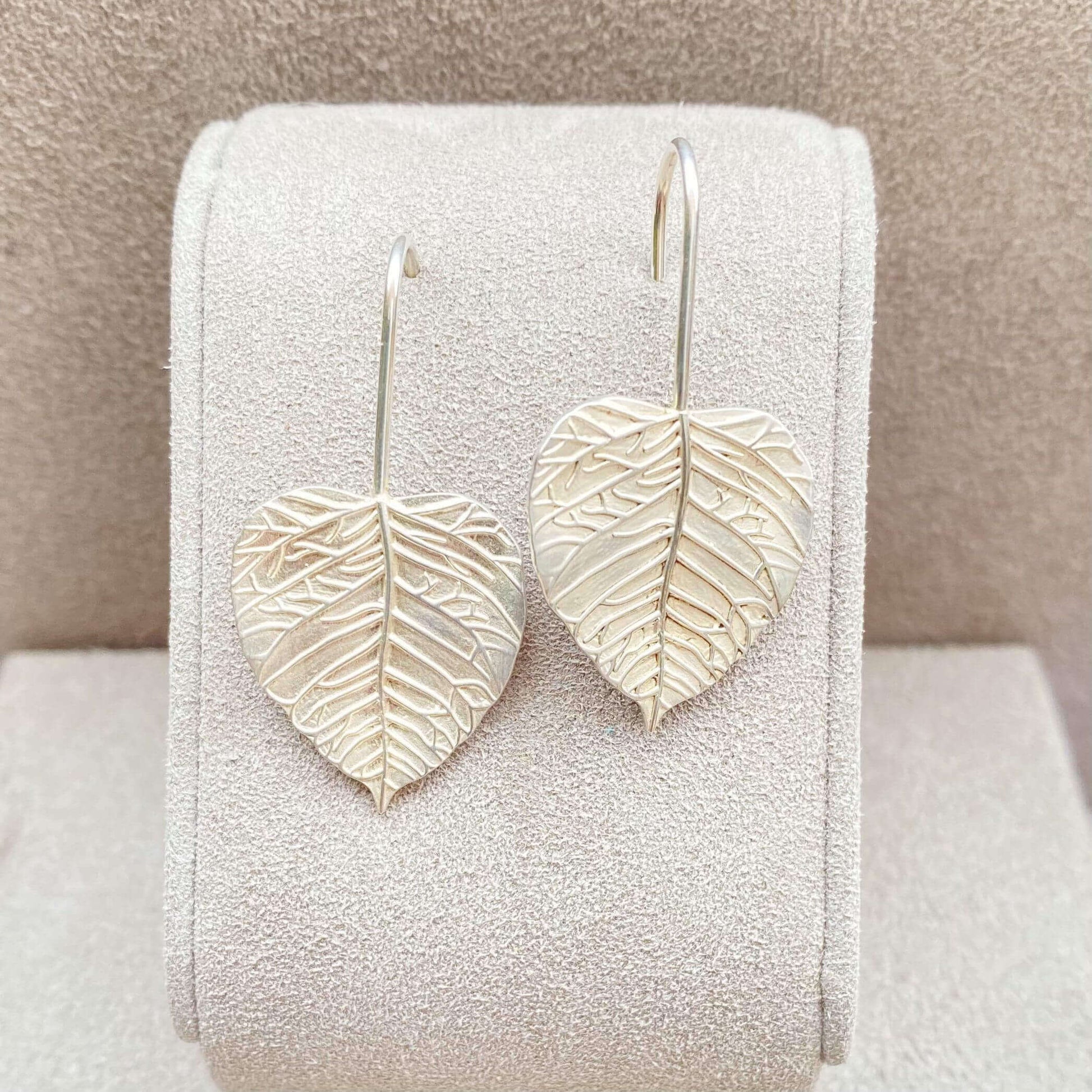 Banyan Tree Sterling Silver Leaf Earrings - Twelve Silver Trees