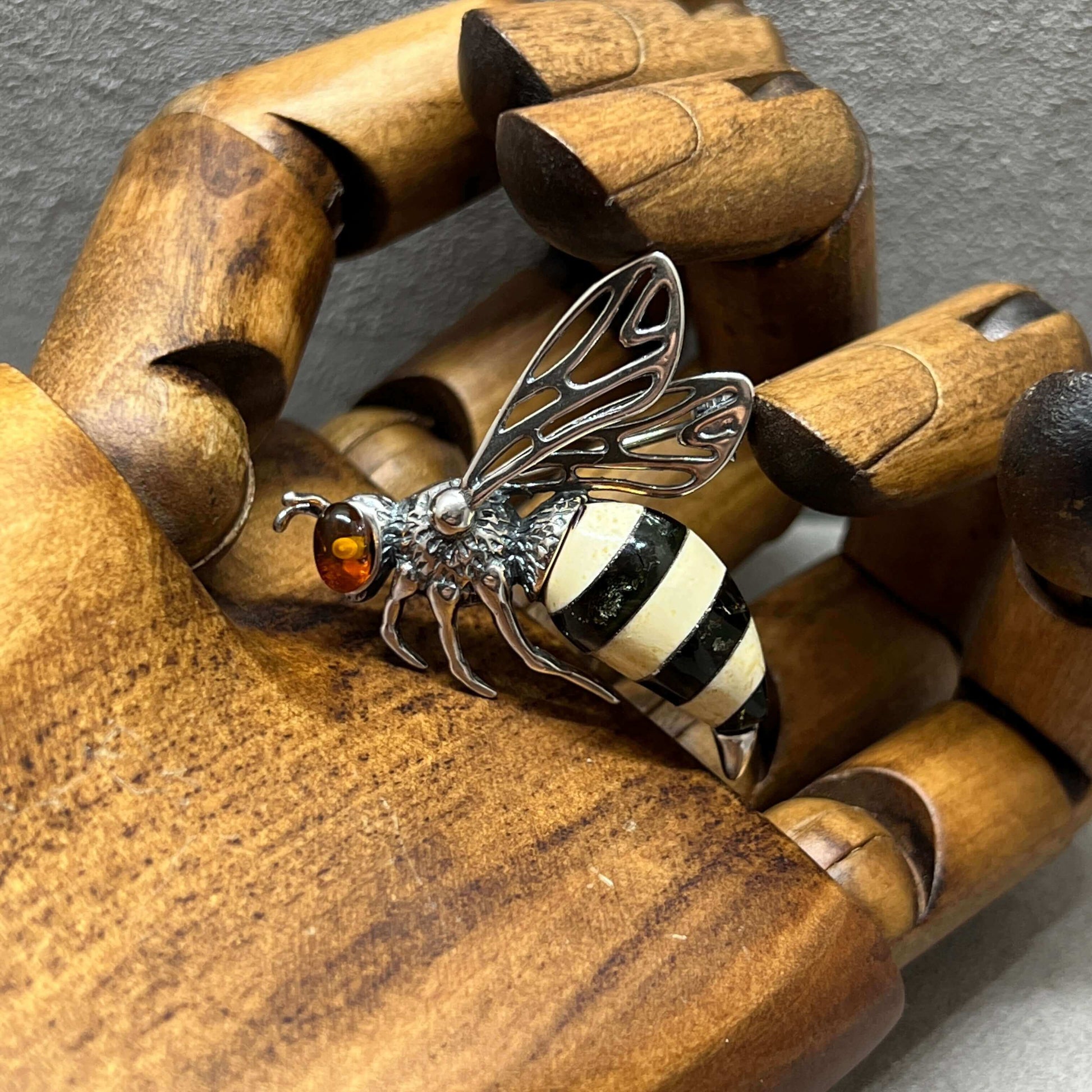 Baltic Amber Hornet Bee Sterling Silver Brooch - Twelve Silver Trees