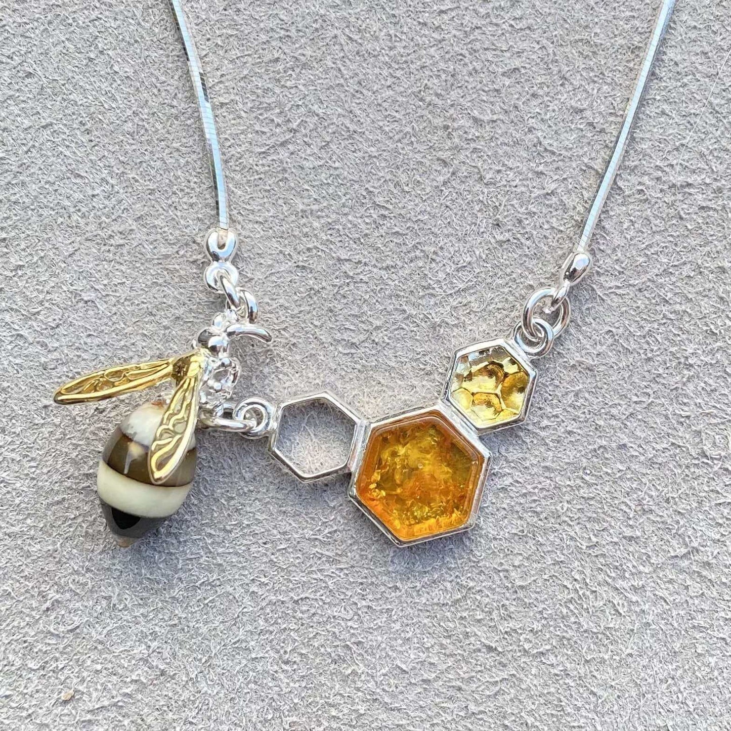 Baltic Amber Honeycomb Bee Necklace - Twelve Silver Trees
