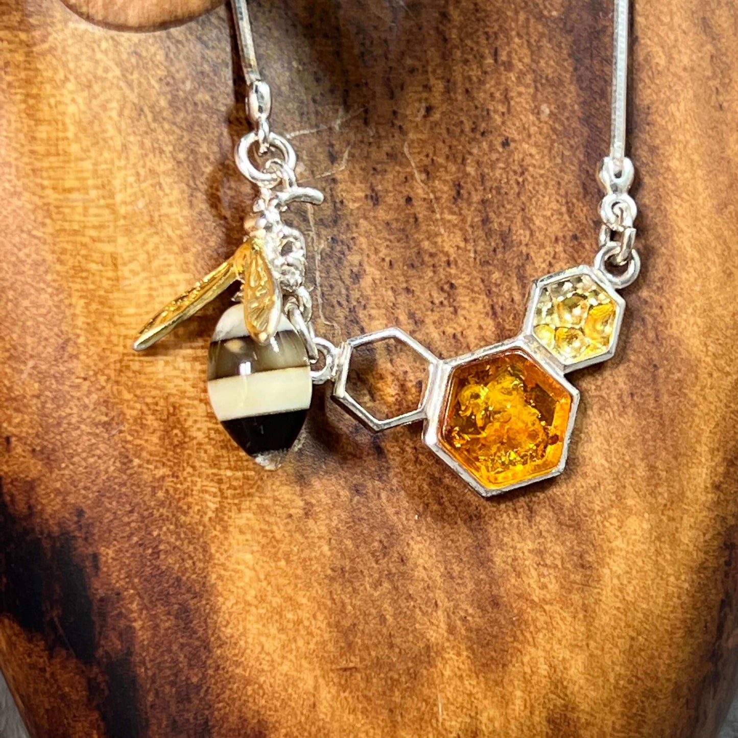 Baltic Amber Honeycomb Bee Necklace - Twelve Silver Trees