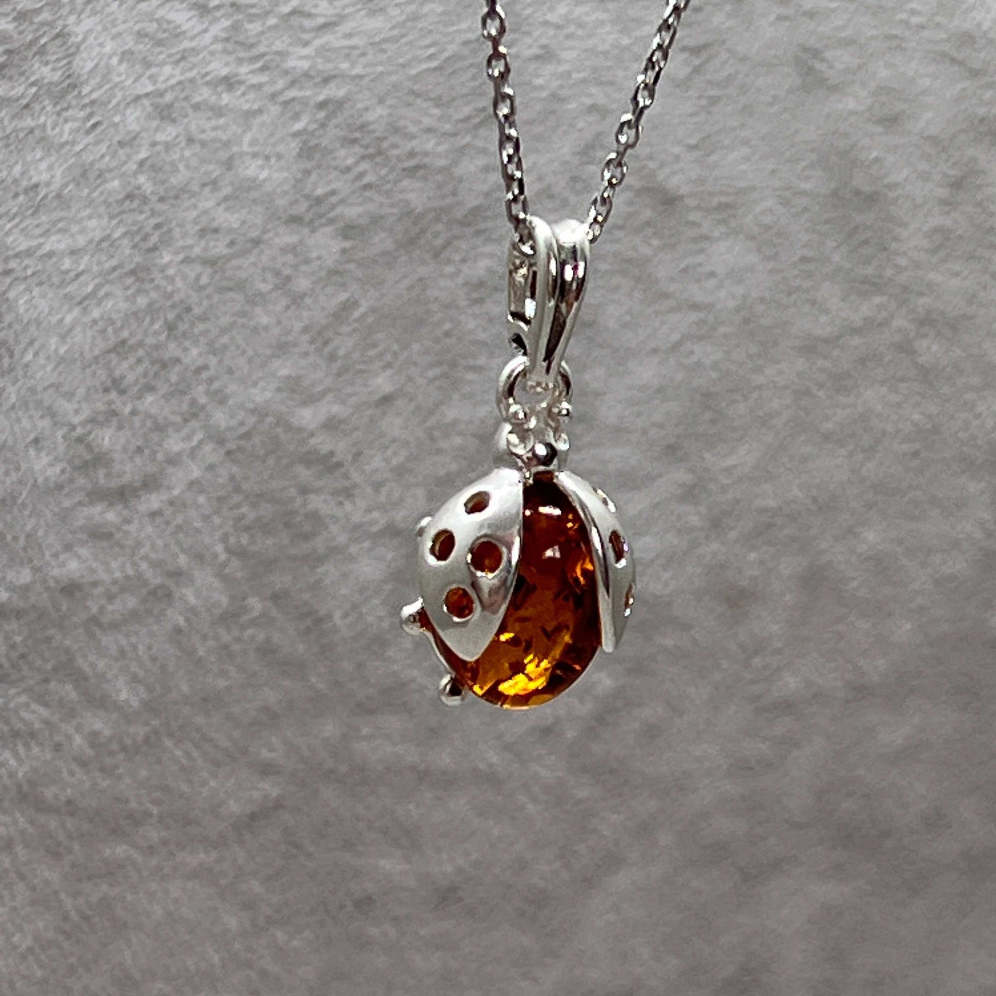 Baltic Amber Ladybird Sterling Silver Pendant - Twelve Silver Trees