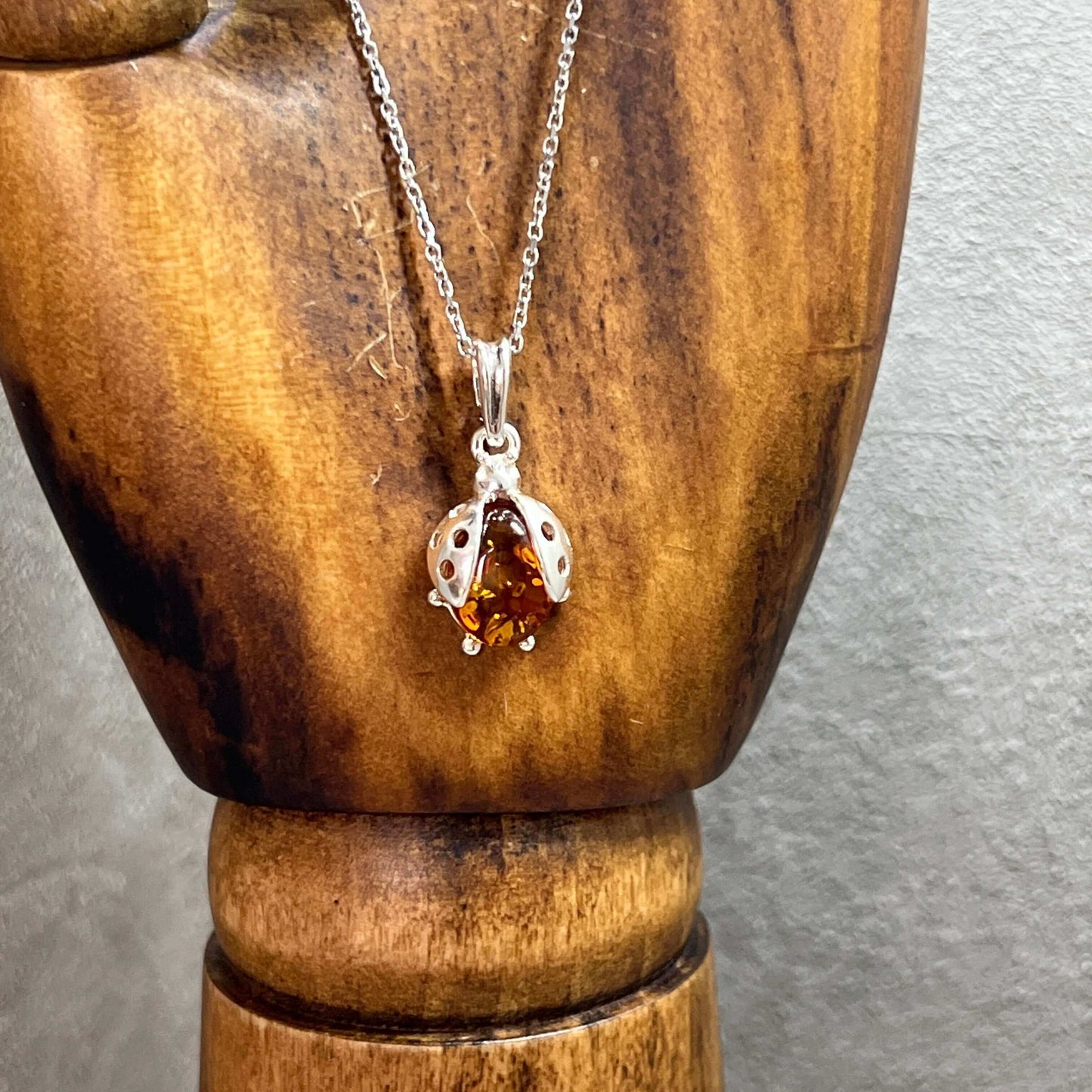Baltic Amber Ladybird Sterling Silver Pendant - Twelve Silver Trees