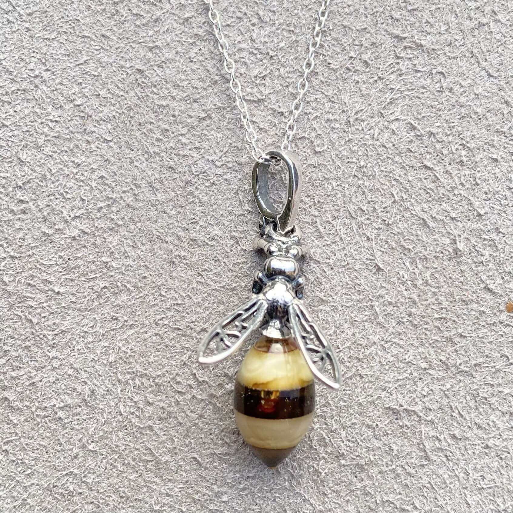 Baltic Amber Small Sterling Silver Bee Pendant - Twelve Silver Trees
