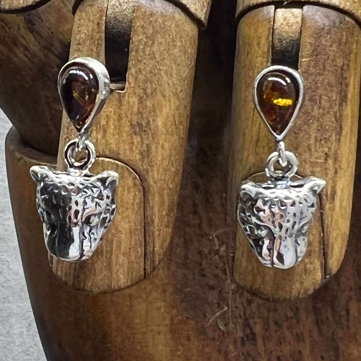 Baltic Amber Sterling Silver Leopard Drop Earrings - Twelve Silver Trees