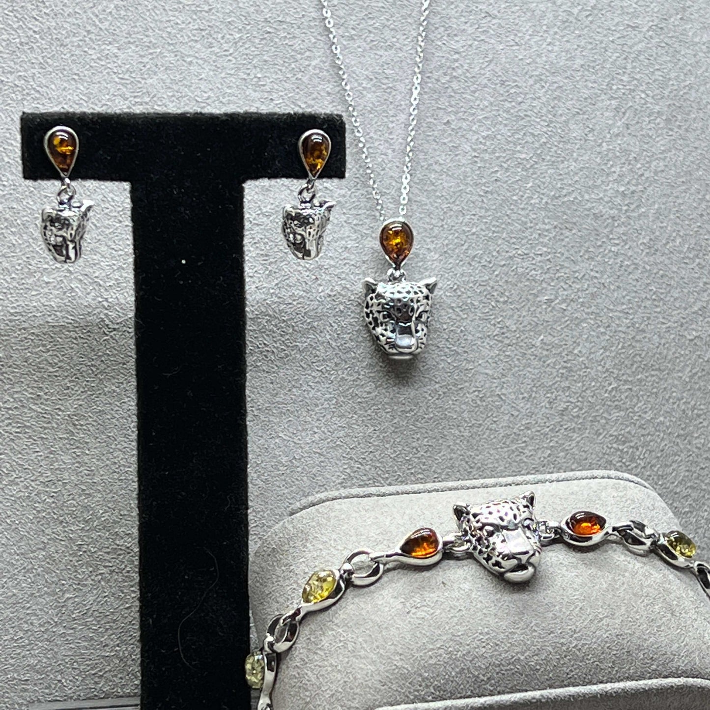 Baltic Amber Sterling Silver Leopard Drop Earrings - Twelve Silver Trees