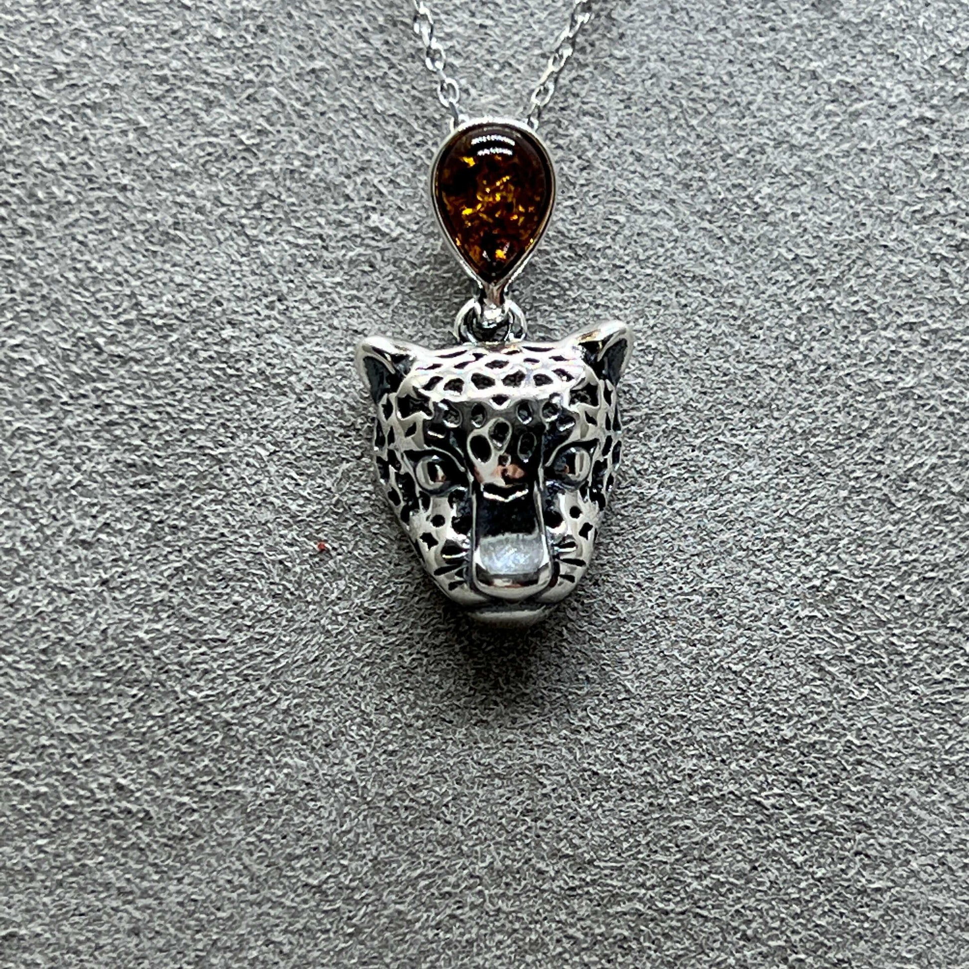 Baltic Amber Sterling Silver Leopard Pendant - Twelve Silver Trees