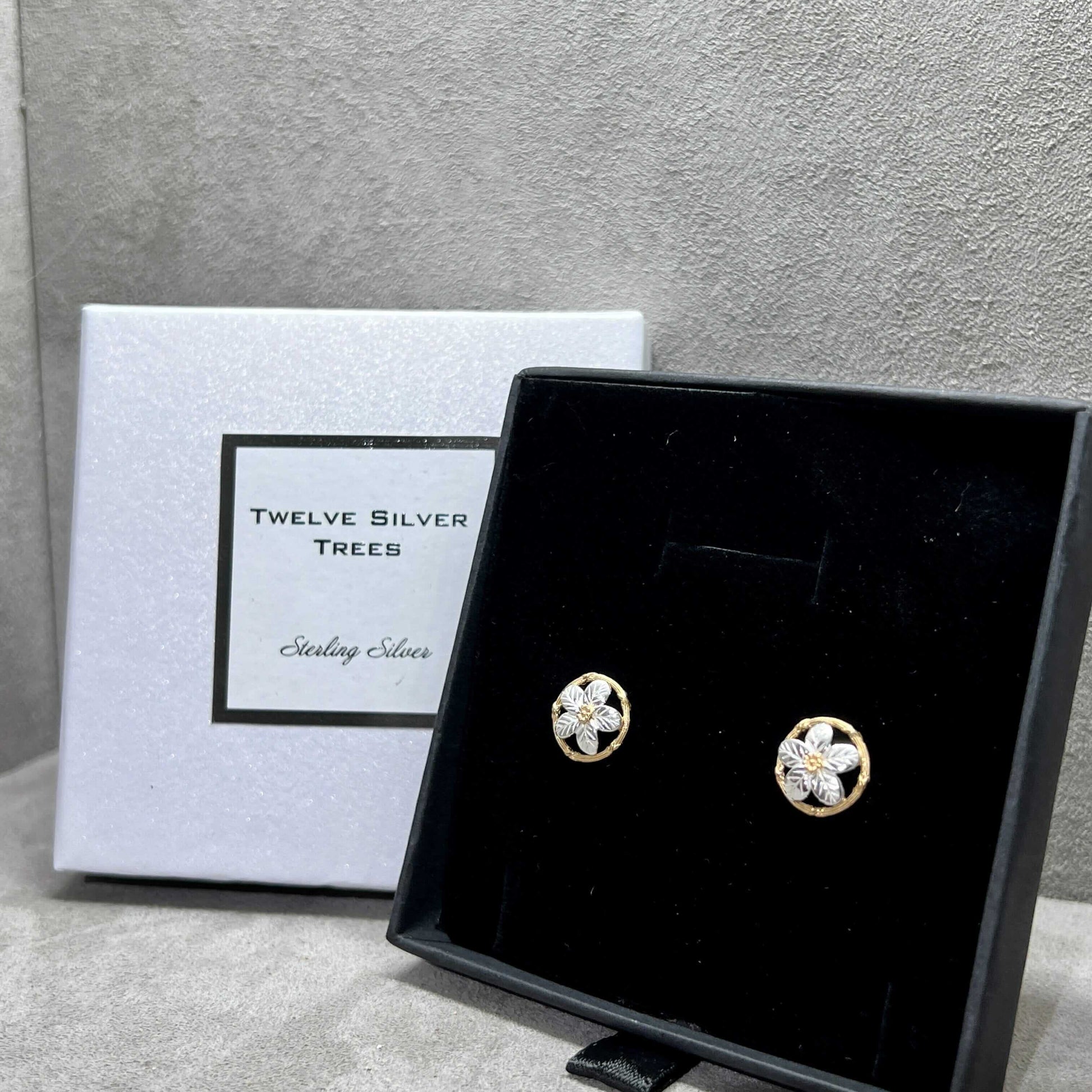 Bi Colour Forget Me Not Stud Earrings in Sterling Silver & 18 Carat Gold - Twelve Silver Trees