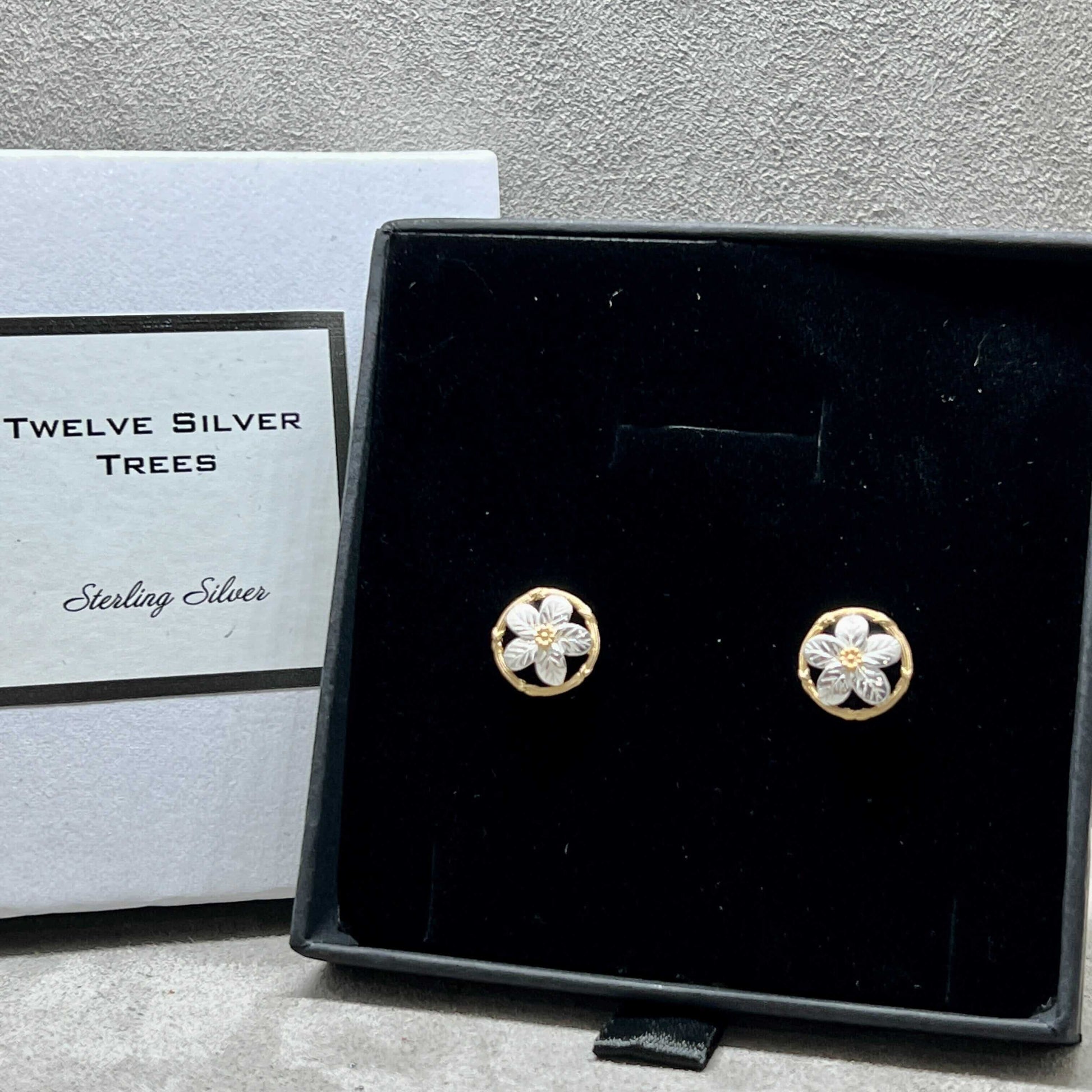 Bi Colour Forget Me Not Stud Earrings in Sterling Silver & 18 Carat Gold - Twelve Silver Trees