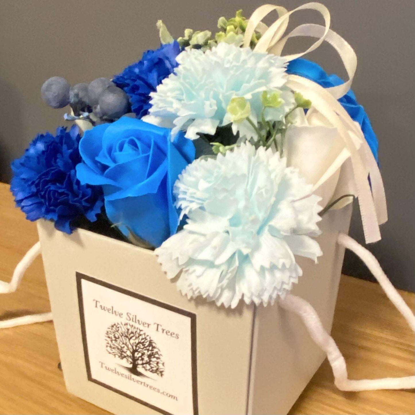 Blue Flower Garden - Boxed Soap Flower Bouquet. - Twelve Silver Trees