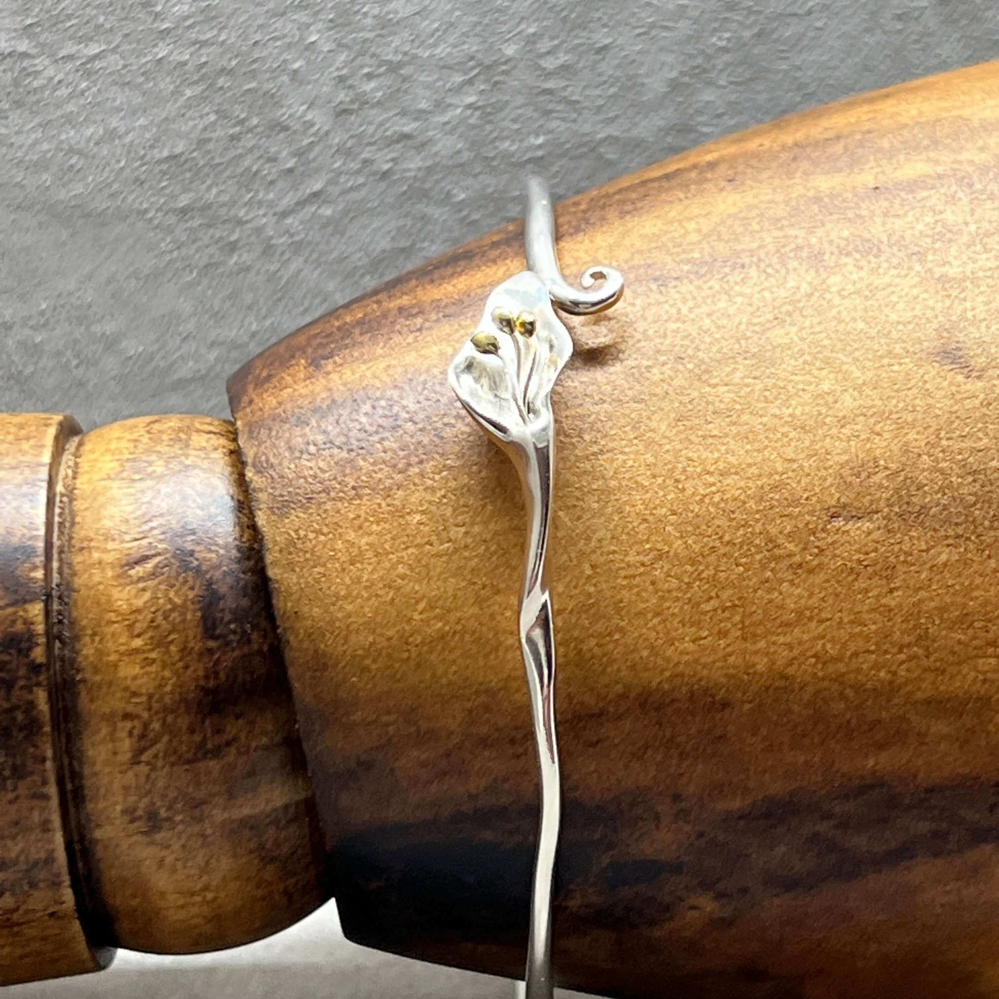Elegant Calla Lily Bangle Handmade In Sterling Silver & 14 Carat Gold - Twelve Silver Trees