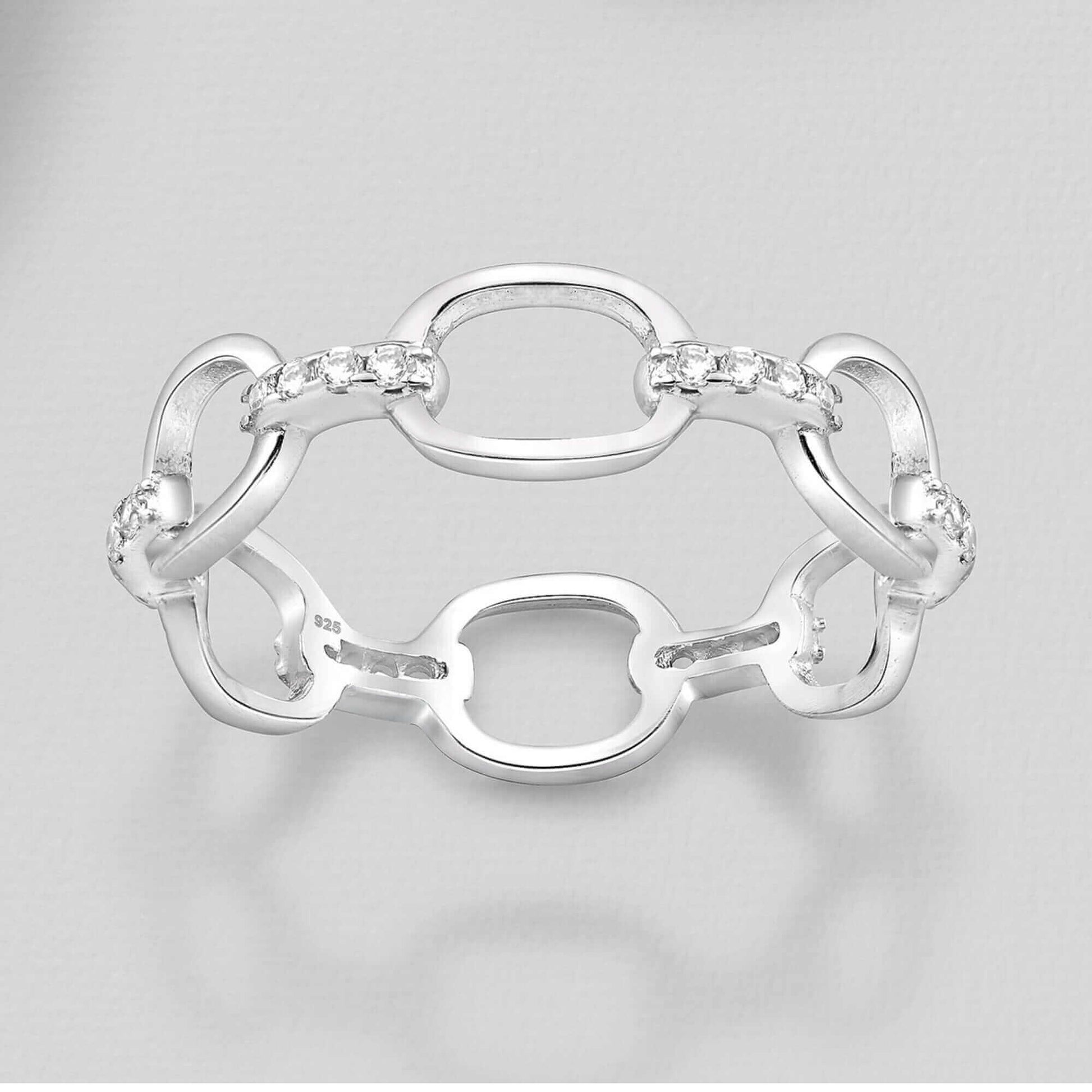 Chain link 6mm Silver Band Ring with Zirconia accents - Twelve Silver Trees