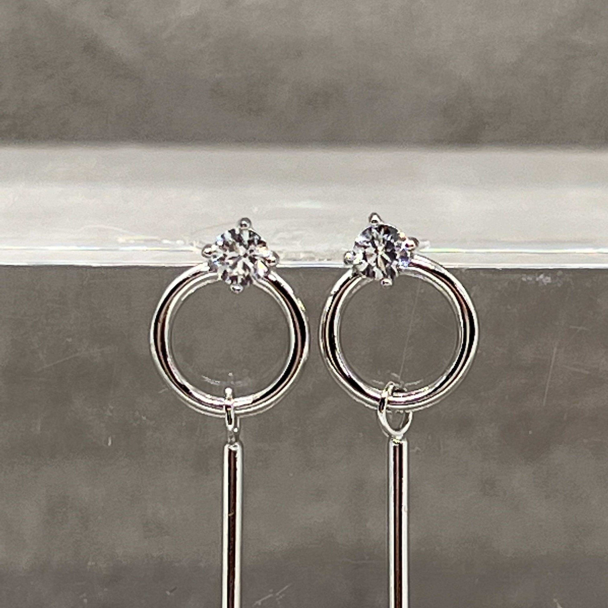Circle & Bar Zirconia Geometric Earrings - Twelve Silver Trees