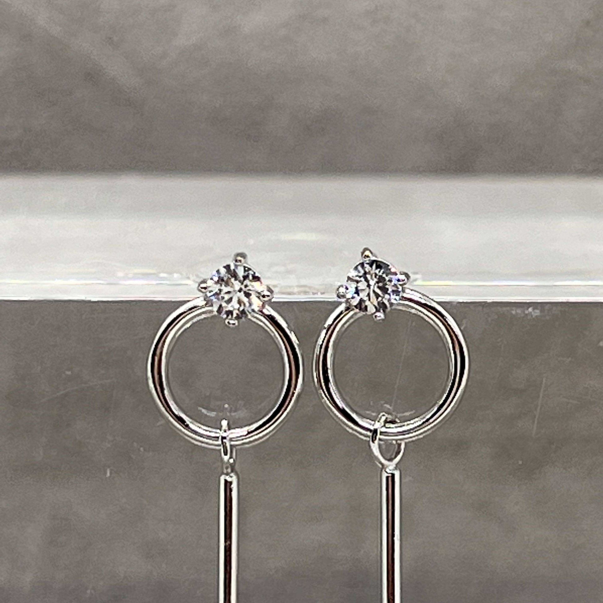 Circle & Bar Zirconia Geometric Earrings - Twelve Silver Trees