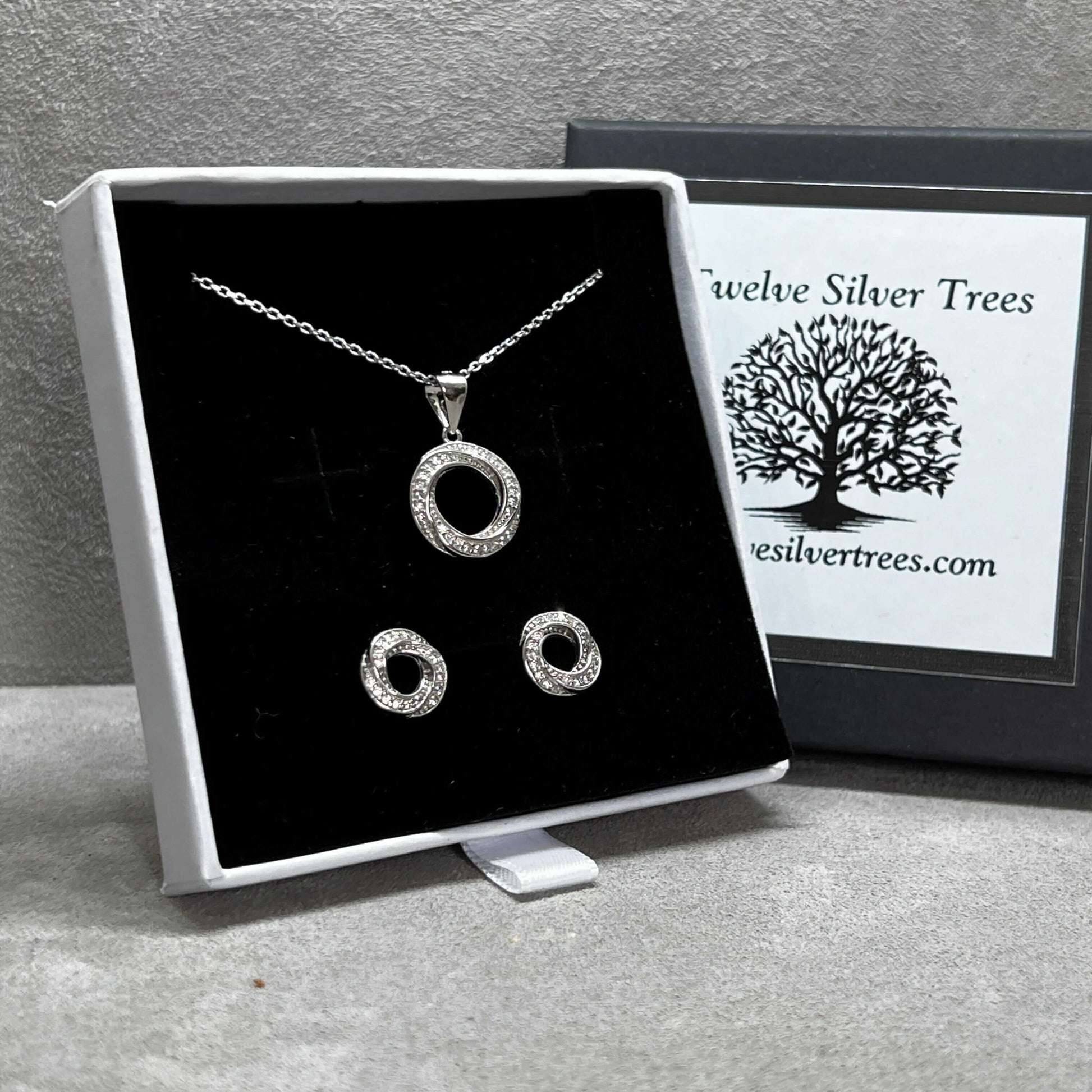 Contorted Twist Full Eternity Created Diamond Pendant & Earrings - Twelve Silver Trees