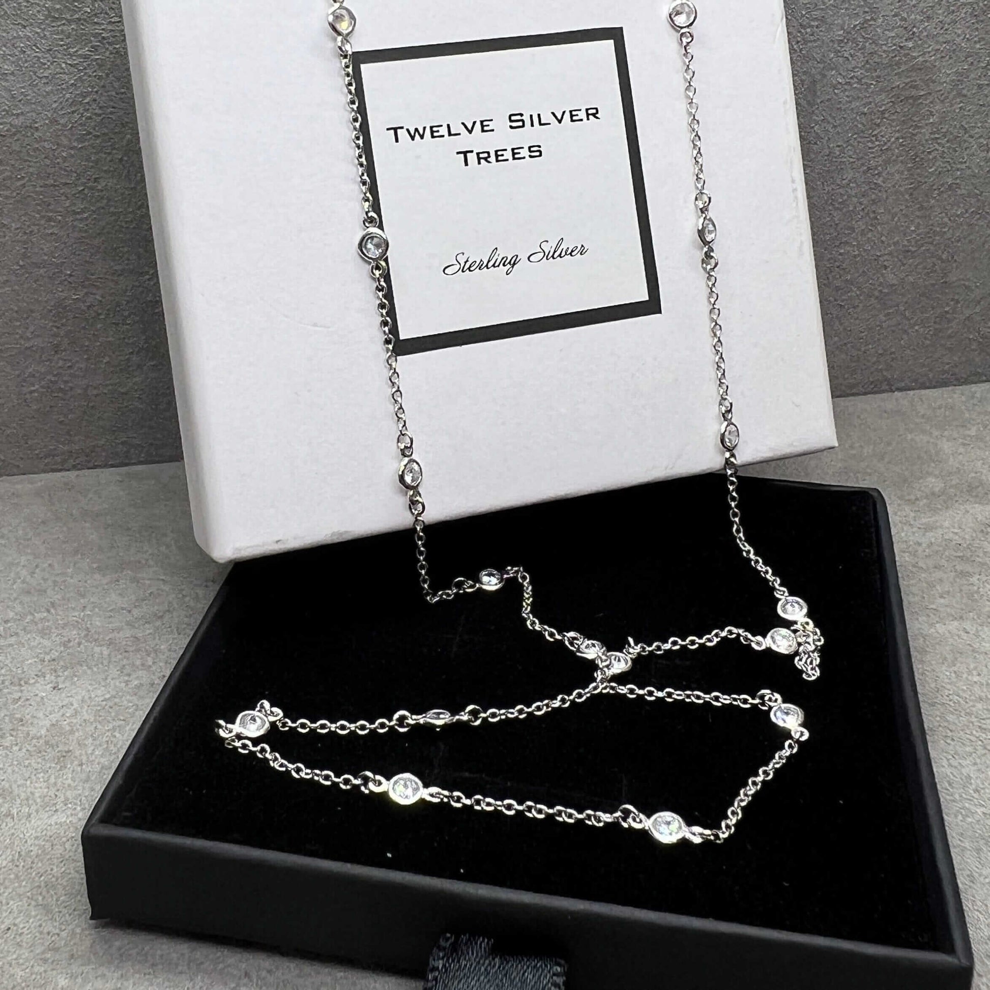 Created Diamond By The Yard Station Necklace - Twelve Silver Trees