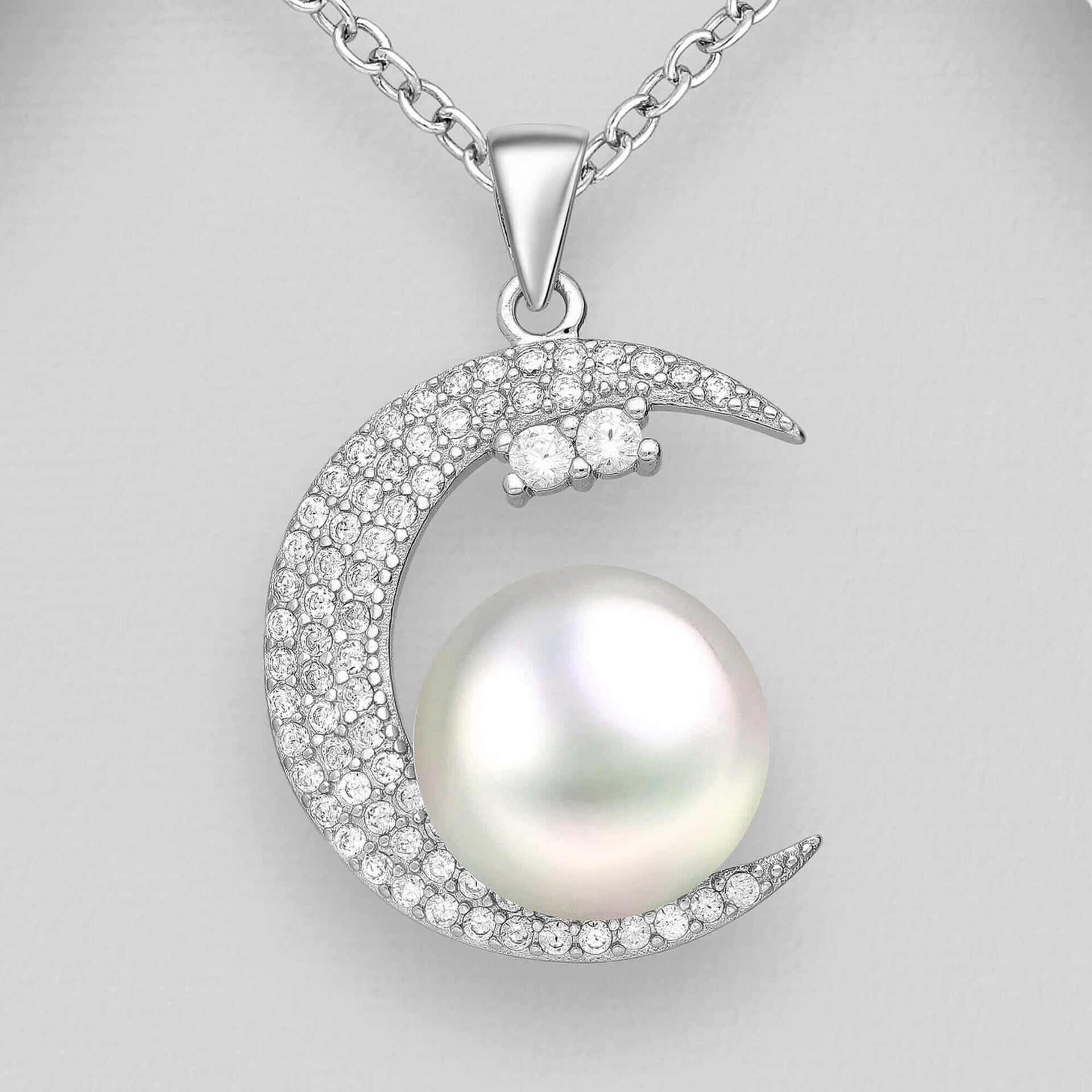 Crescent Moon Freshwater Pearl Sterling Silver Set