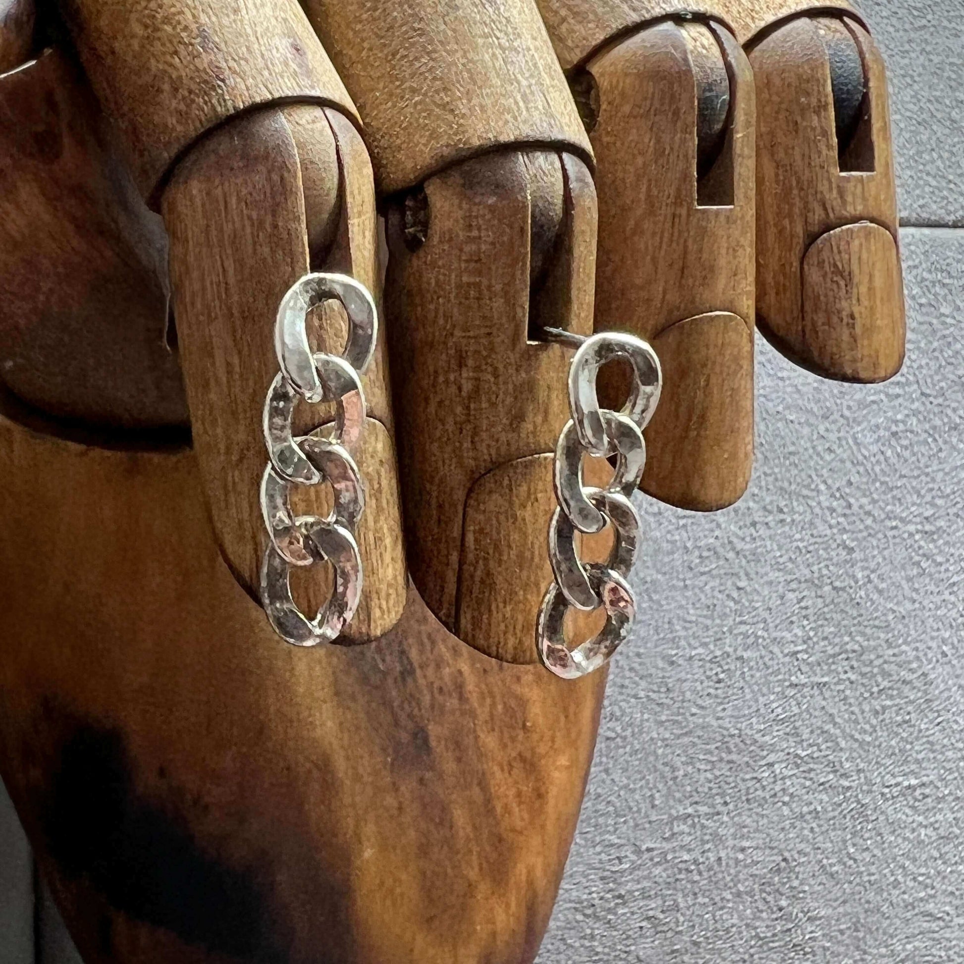 Curb Chain Link Drop Stud Earrings - Twelve Silver Trees