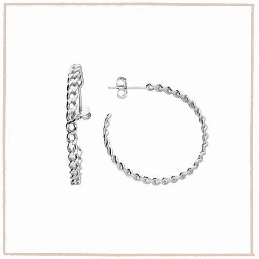 Curb Chain Link Hoop Earrings - Twelve Silver Trees