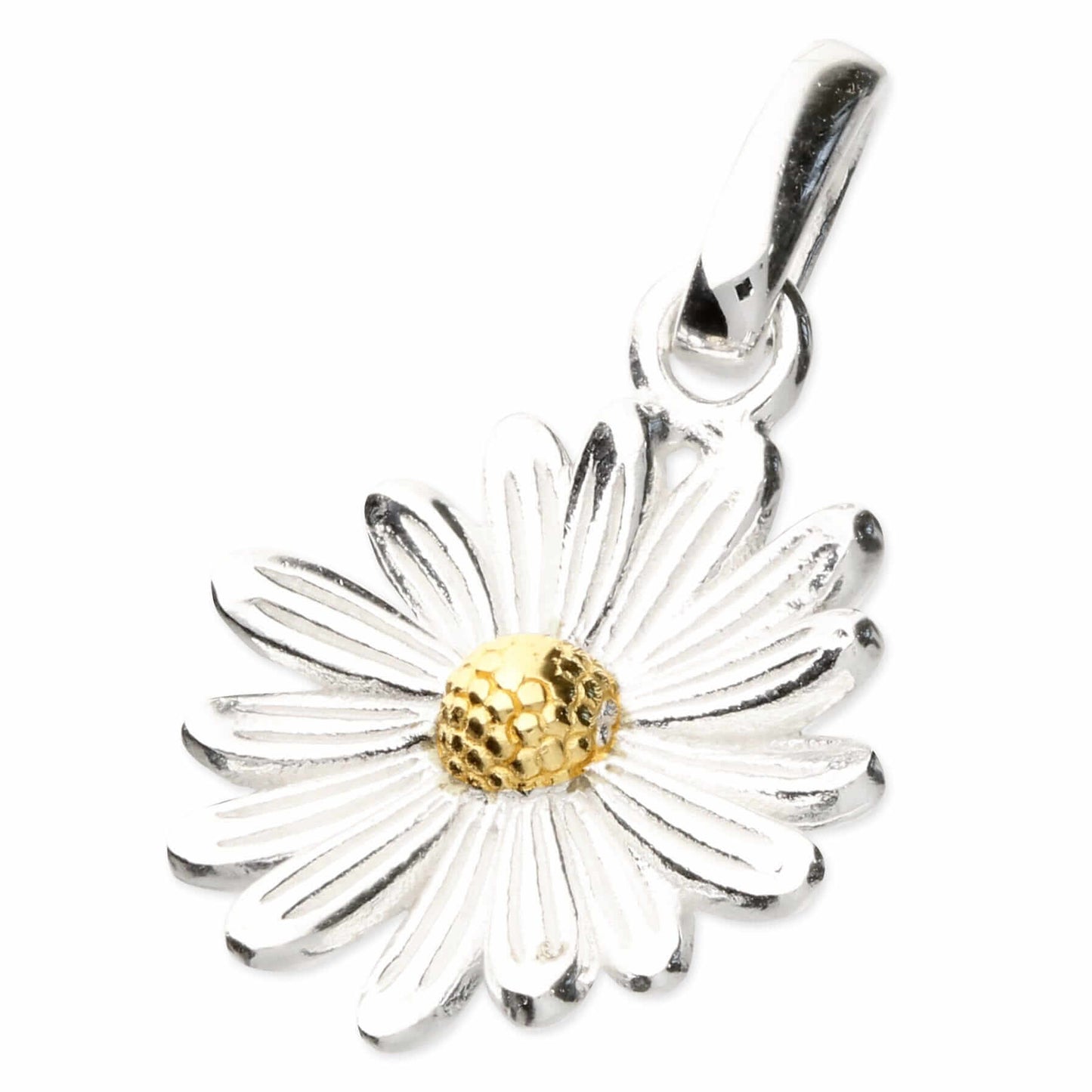 Daisy Charm Pendant In Sterling Silver & 18 Carat Gold - April Birth Flower - Twelve Silver Trees