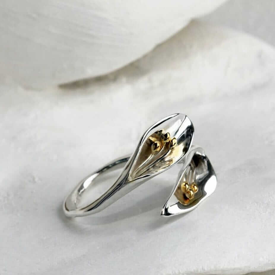 Elegant Calla Lily Ring Handmade In Sterling Silver - Twelve Silver Trees