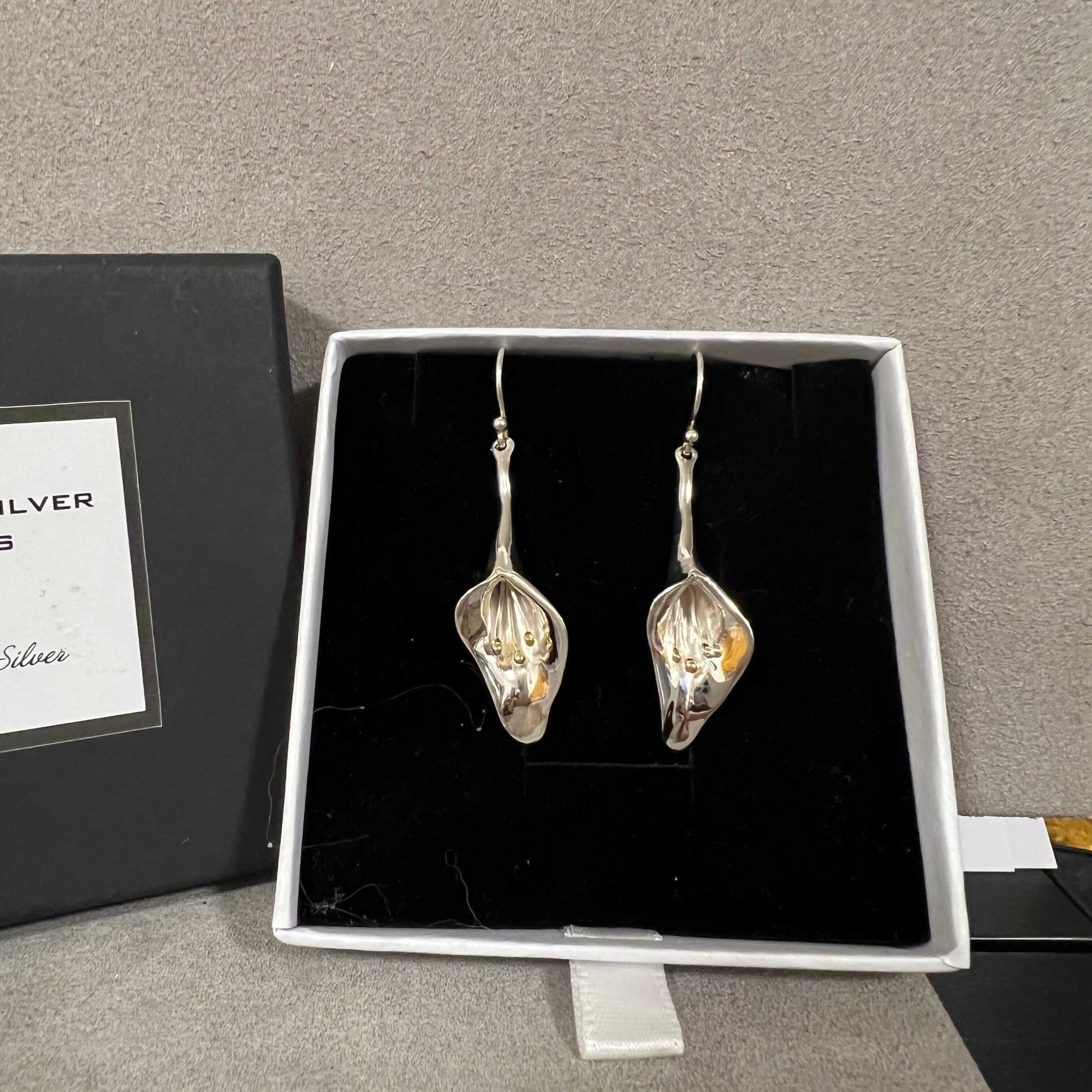 Elegant Calla Lily Sterling Silver Drop Earrings - Twelve Silver Trees