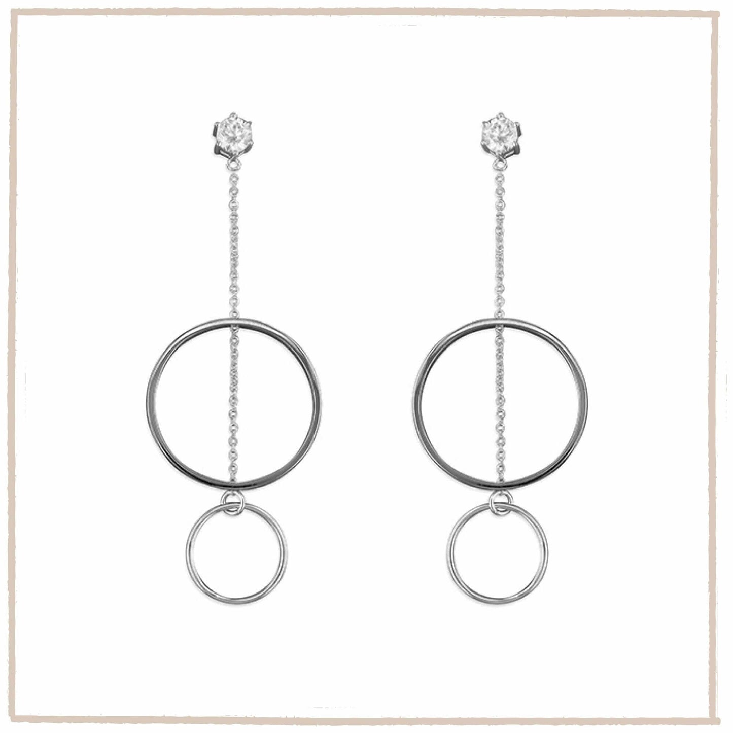 Suspended Circle Sterling Silver Solitaire Drop Earrings - Twelve Silver Trees
