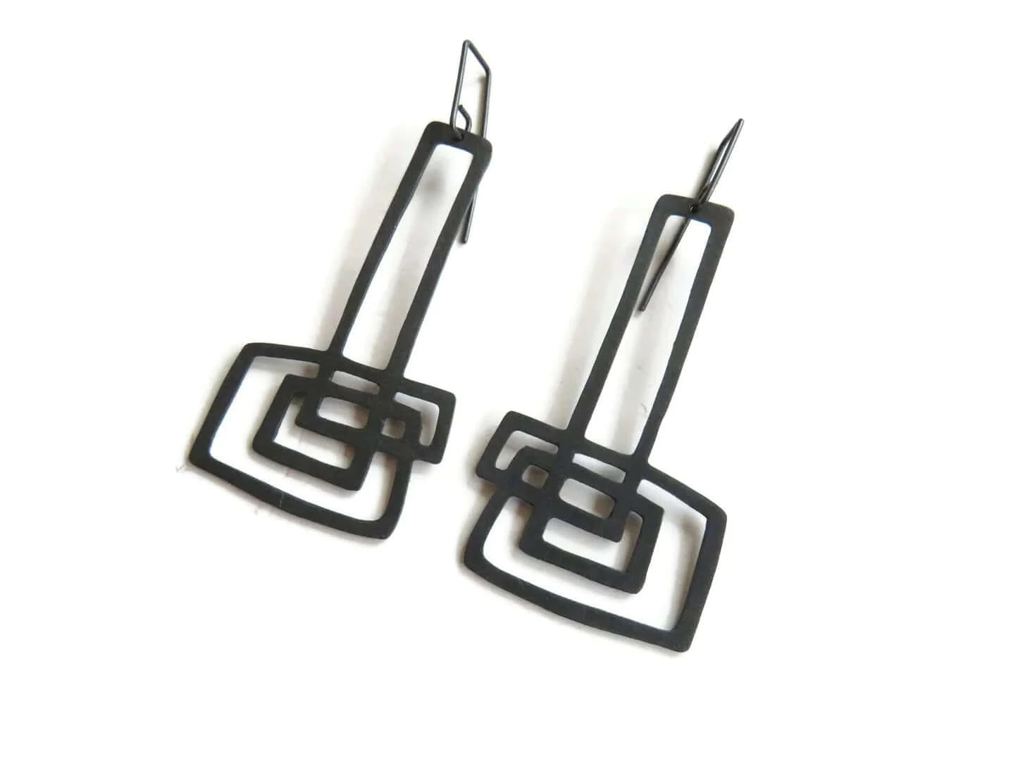 Extra Long Sculptural Oxidised Silver Earrings - The Dedalo Collection - Twelve Silver Trees