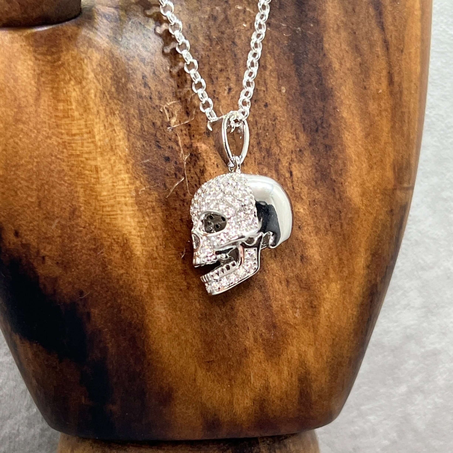 Fine Zirconia Sterling Silver Crystal Skull Pendant