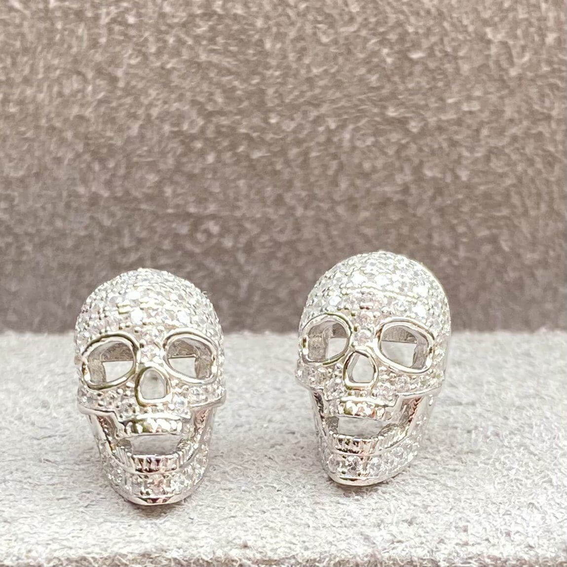 Fine Zirconia Sterling Silver Crystal Skull Stud Earrings - Twelve Silver Trees