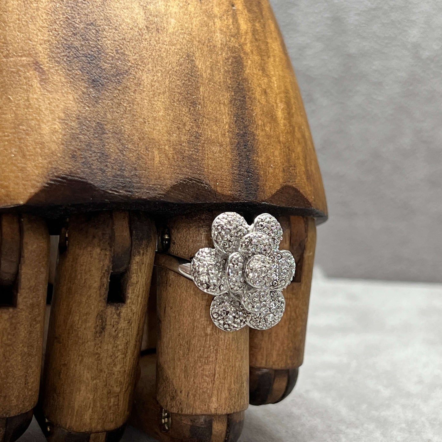Hand Finish Sterling Silver Zirconia 3D Flower Ring - Twelve Silver Trees