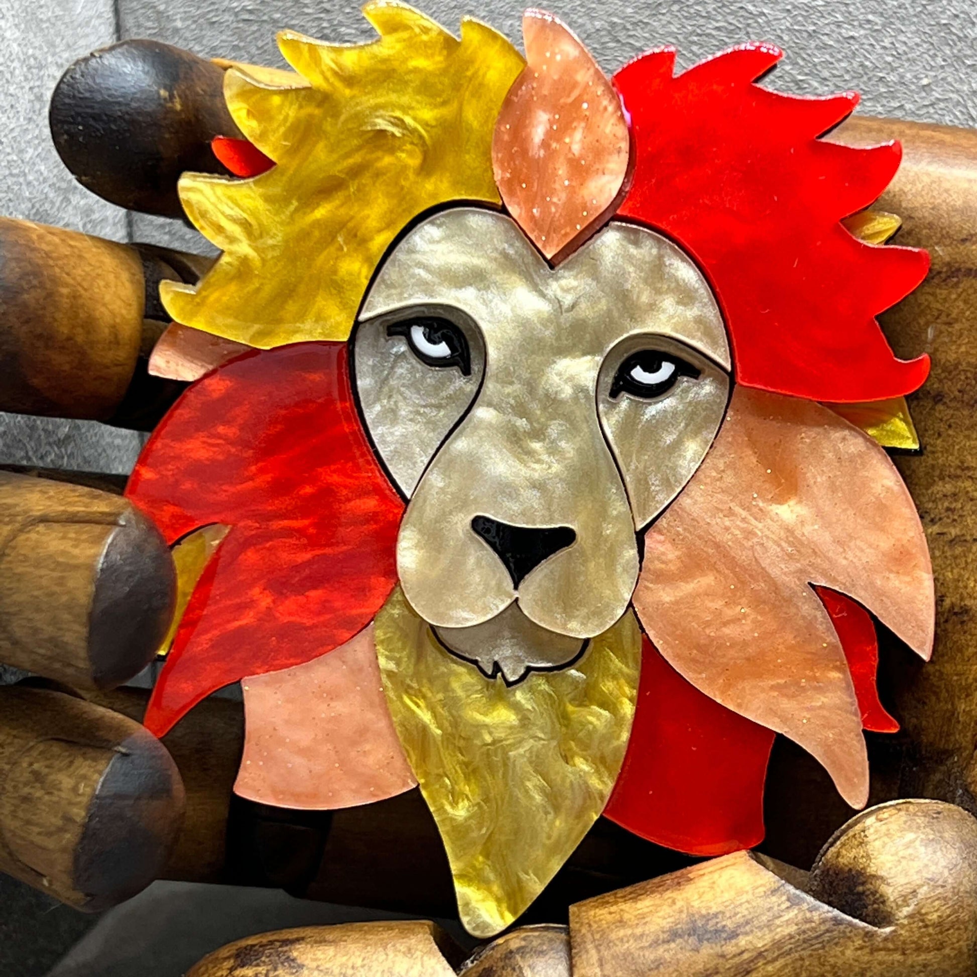 Handmade Acrylic Art Brooch -  The Fierce Lion - Twelve Silver Trees