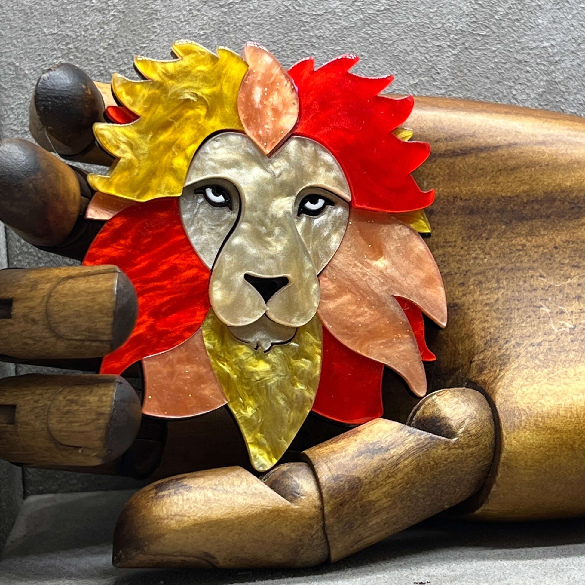 Handmade Acrylic Art Brooch -  The Fierce Lion - Twelve Silver Trees