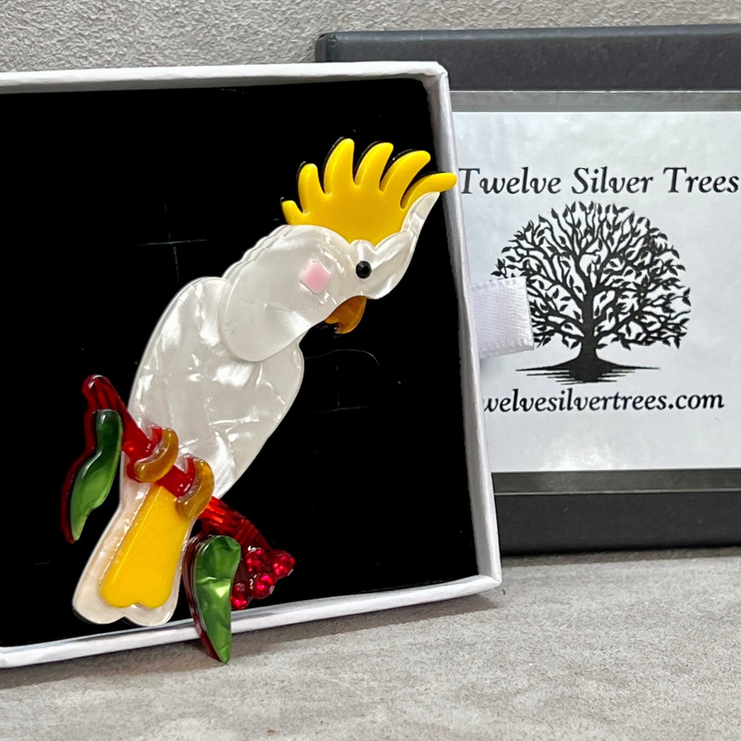 Handmade Acrylic Art Brooch - The cockatoo - Twelve Silver Trees