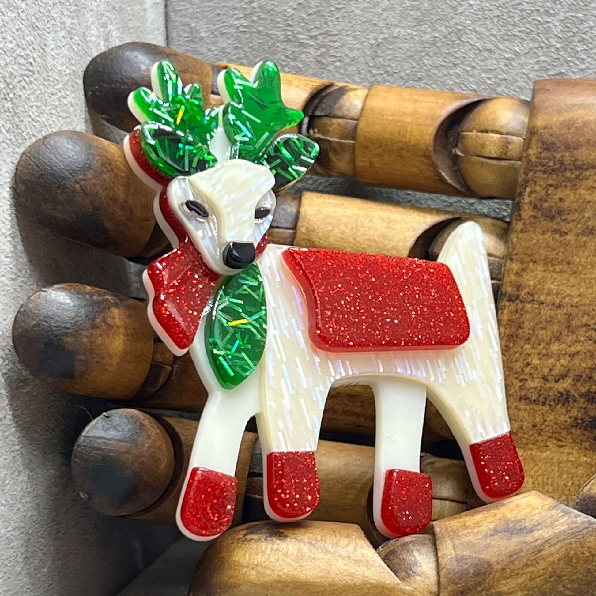 Handmade Acrylic Art Brooch - The Festive Reindeer - Twelve Silver Trees