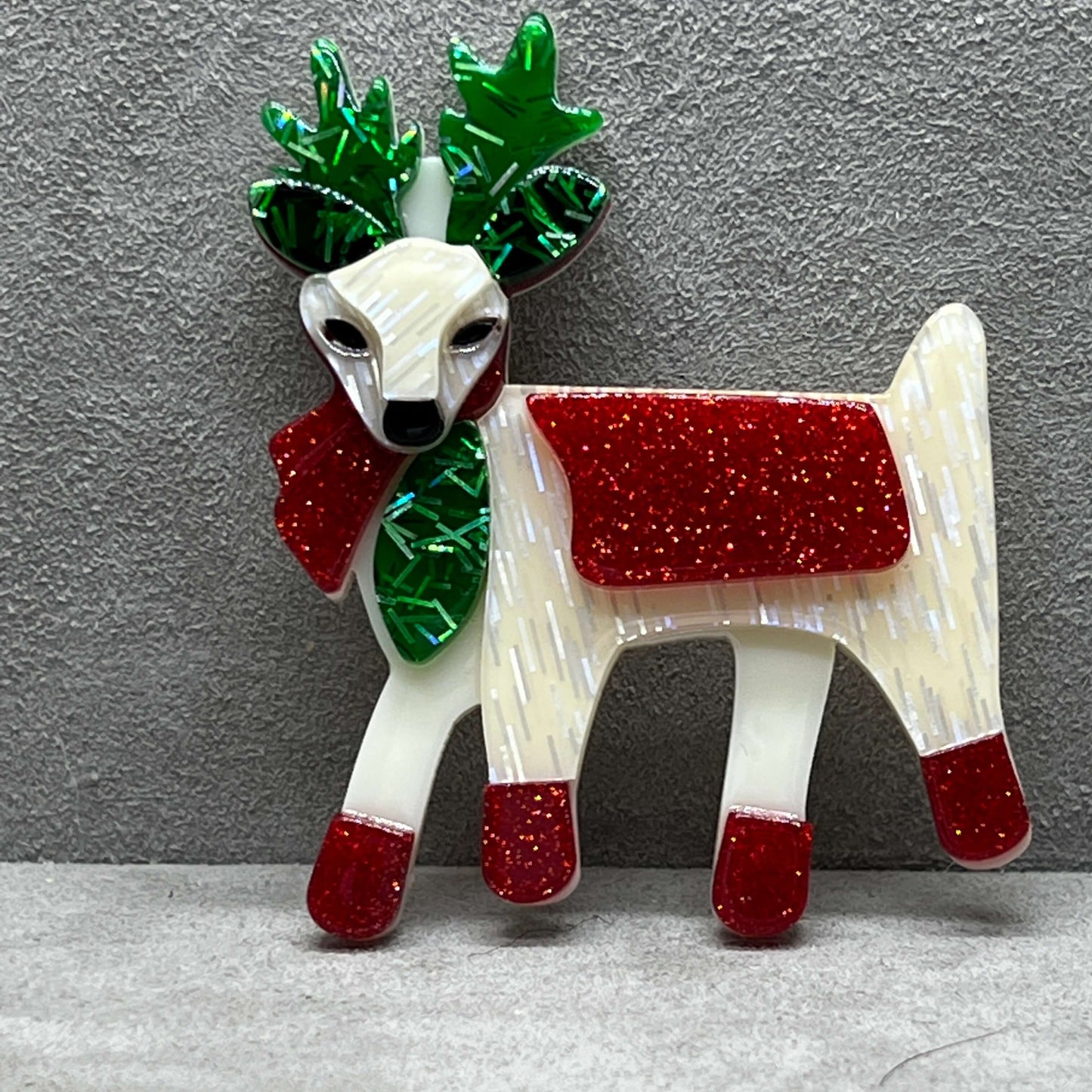 Handmade Acrylic Art Brooch - The Festive Reindeer - Twelve Silver Trees