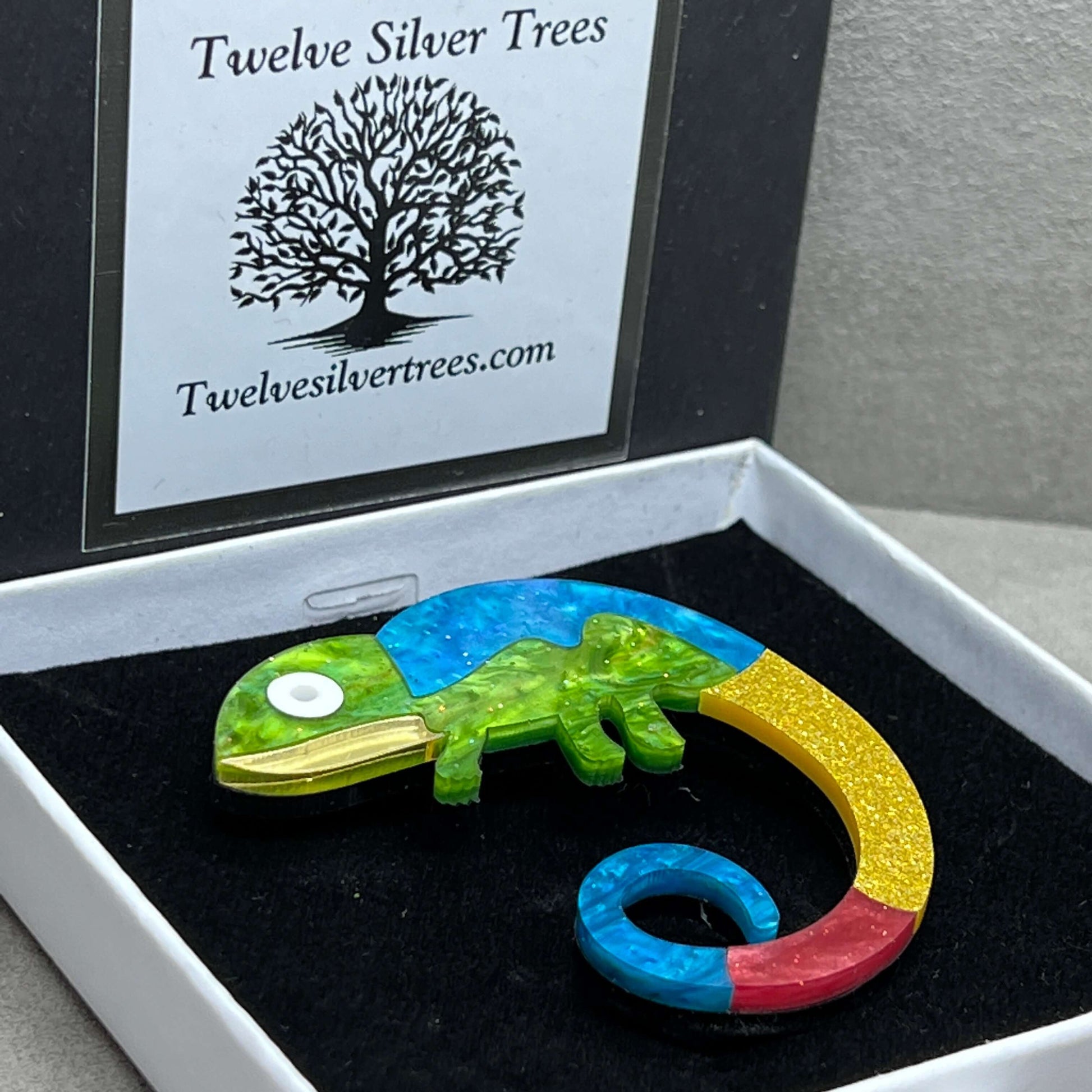 Handmade Acrylic Art Brooch - The Karma Chameleon - Twelve Silver Trees