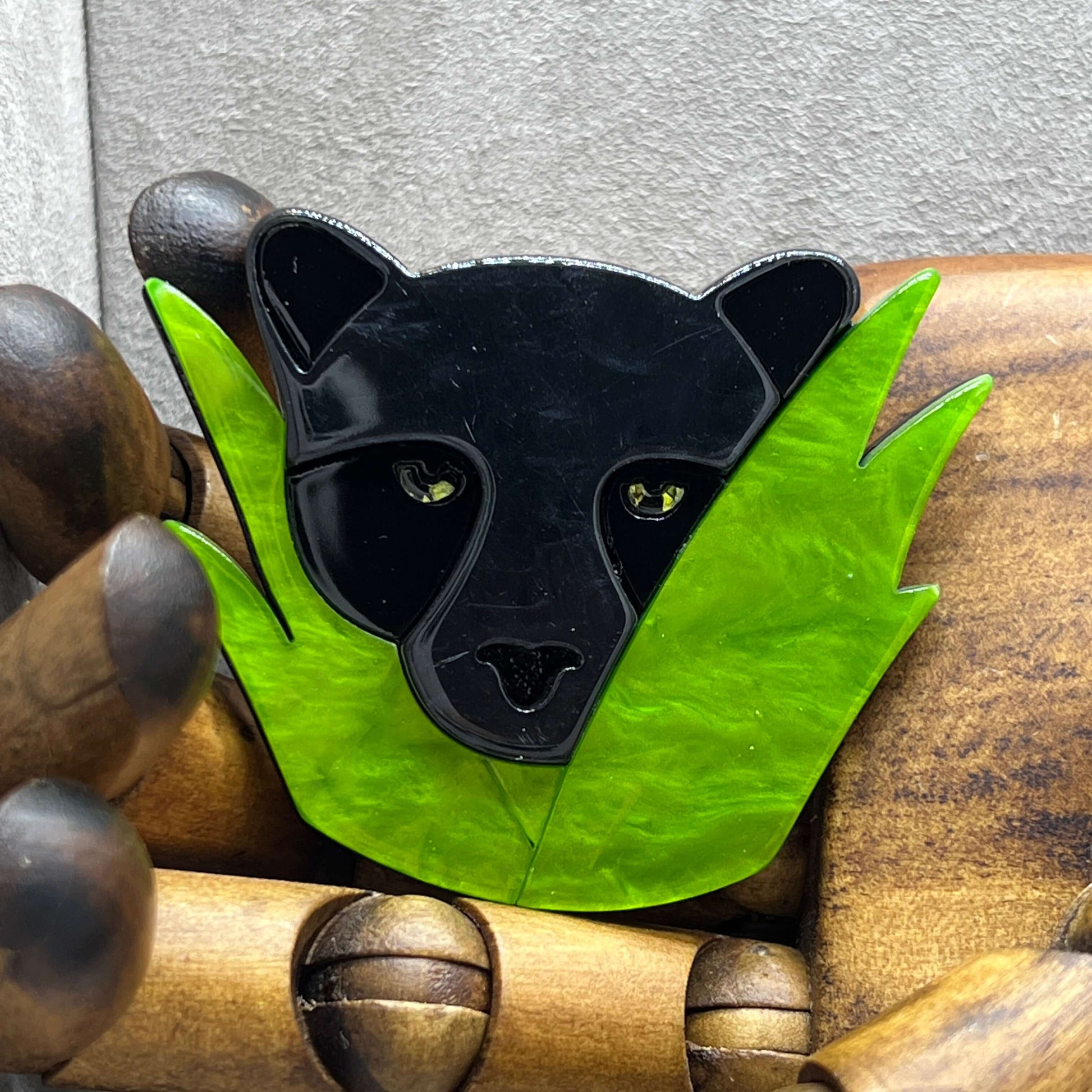 Handmade Acrylic Art Brooch - The Peeking Panther - Twelve Silver Trees