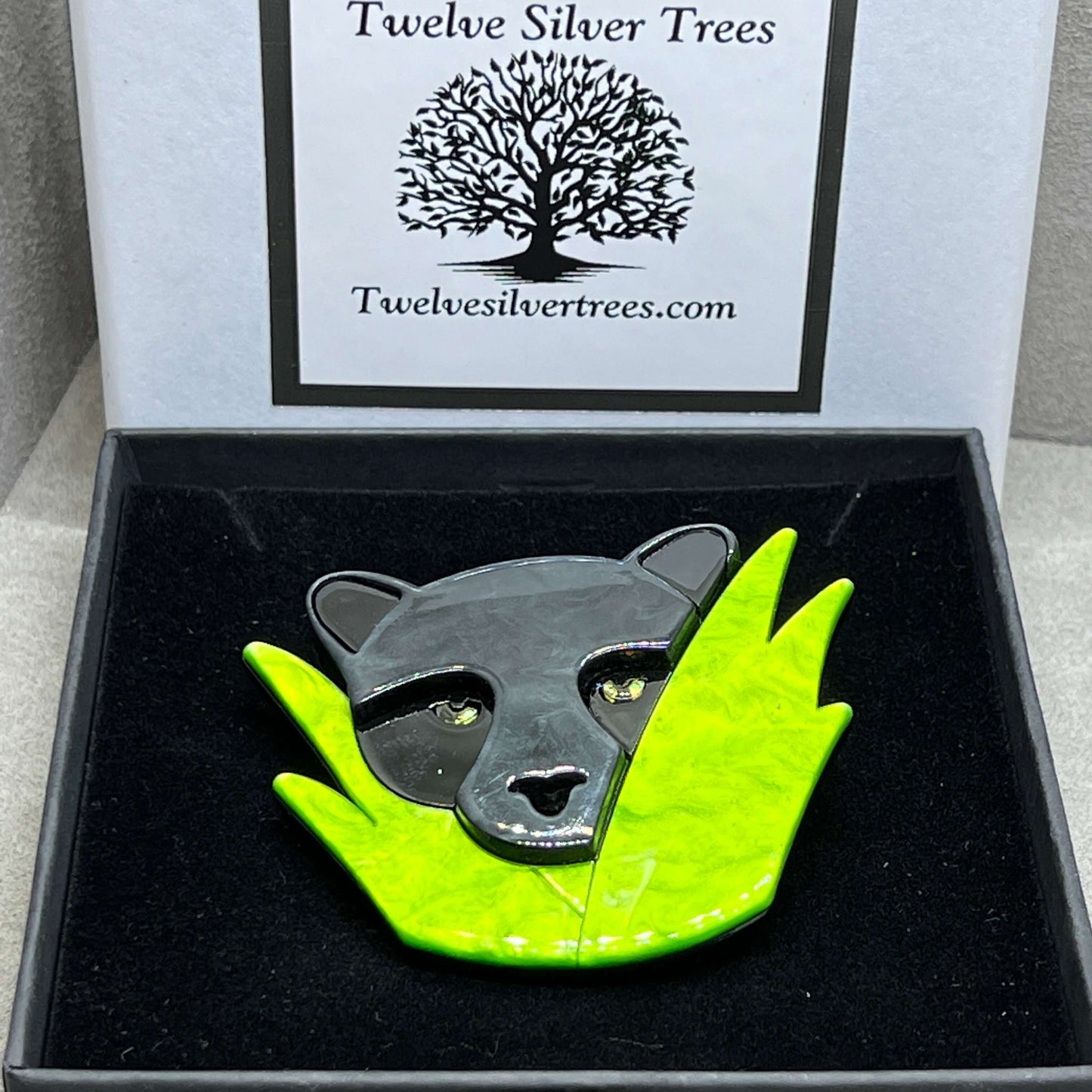 Handmade Acrylic Art Brooch - The Peeking Panther - Twelve Silver Trees