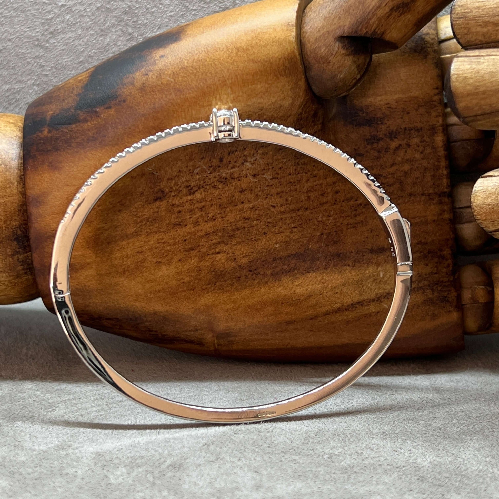 Hinged Solitaire Sterling Silver Bangle - Twelve Silver Trees