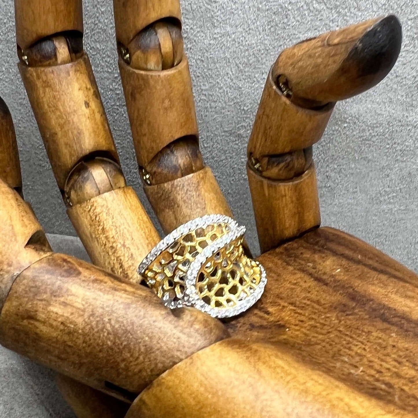Honeycomb 18 Carat Gold, Sterling Silver Ring - Twelve Silver Trees