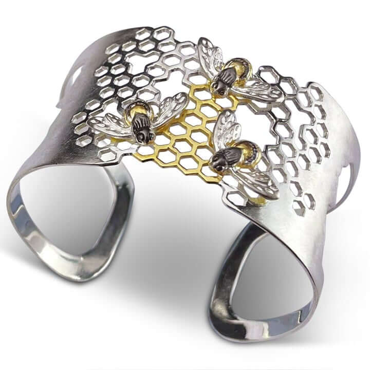 Honeycomb Honeybee Bangle In Sterling Silver By Paula Bolton - Twelve Silver Trees