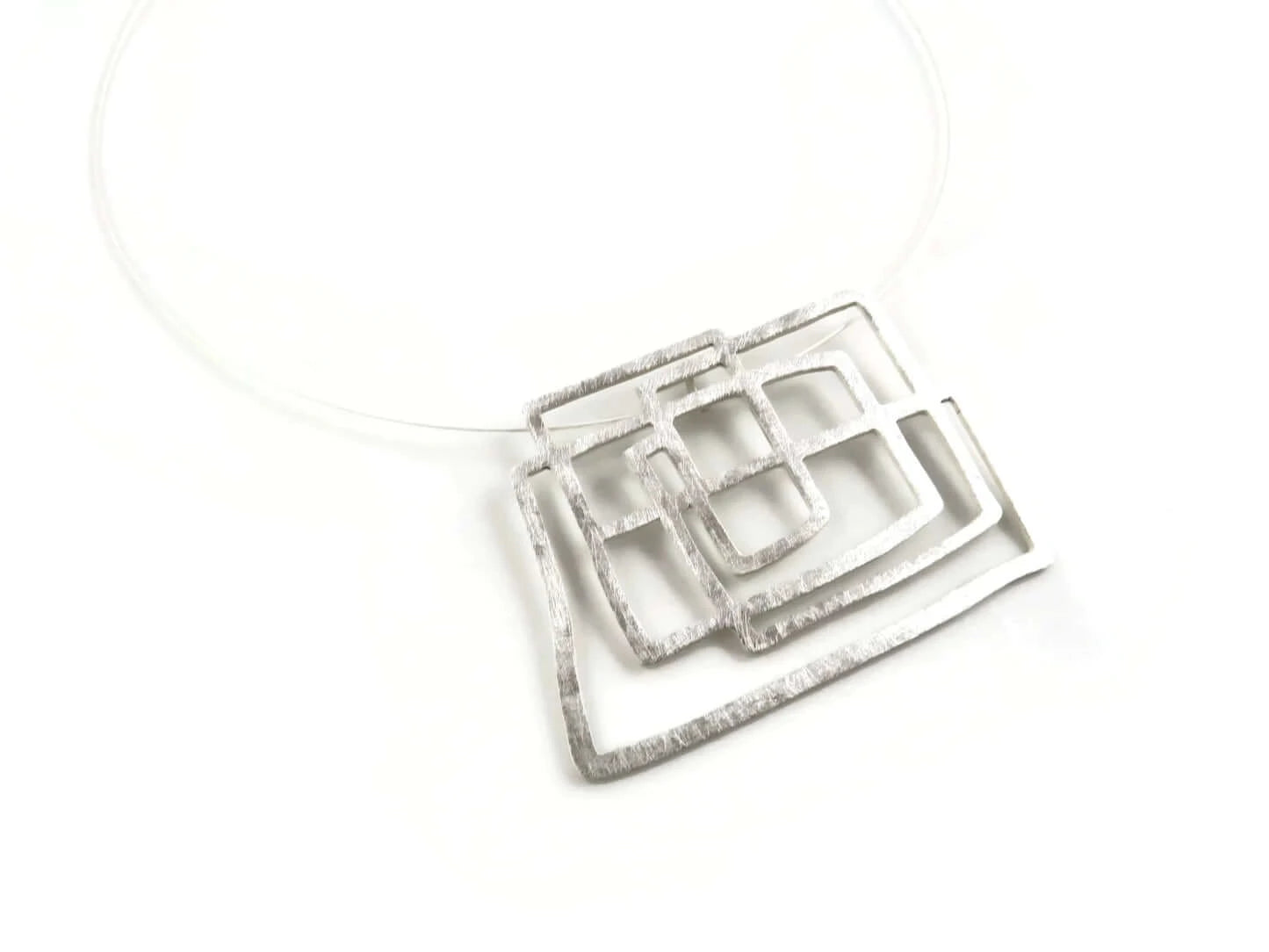 Large Abstract Brushed Sterling Silver Silver Necklace - The Dedalo Collection - Twelve Silver Trees