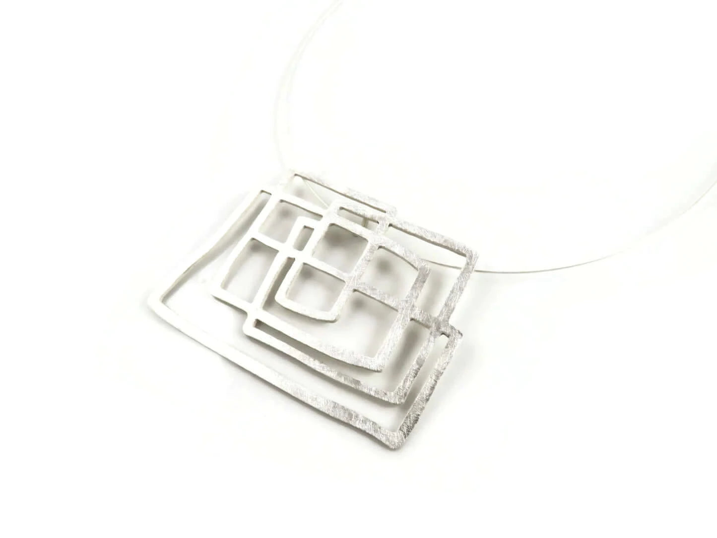 Large Abstract Brushed Sterling Silver Silver Necklace - The Dedalo Collection - Twelve Silver Trees