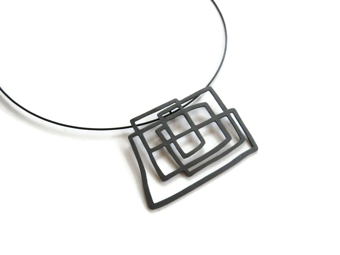 Large Abstract Oxidised Sterling Silver Silver Necklace - The Dedalo Collection - Twelve Silver Trees