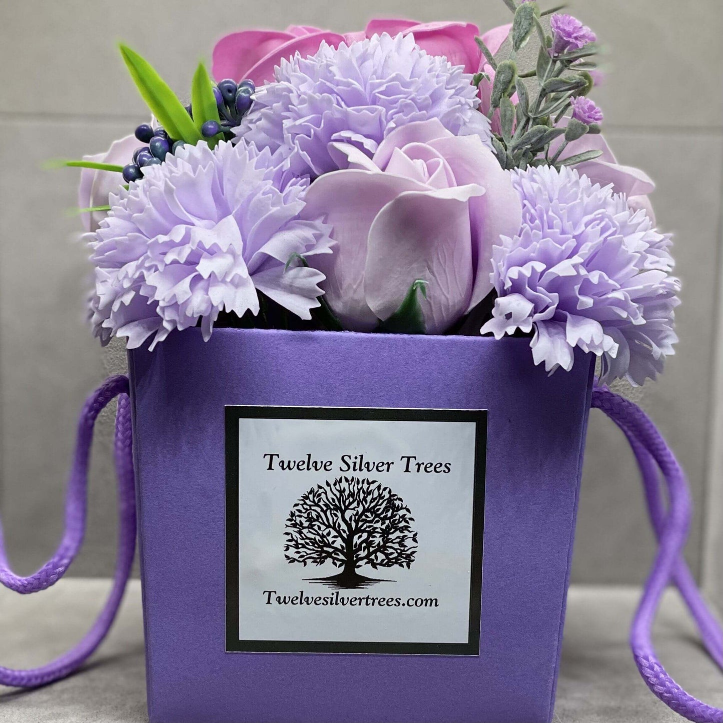 Lavender Flower Garden - Boxed Soap Flower Bouquet. - Twelve Silver Trees